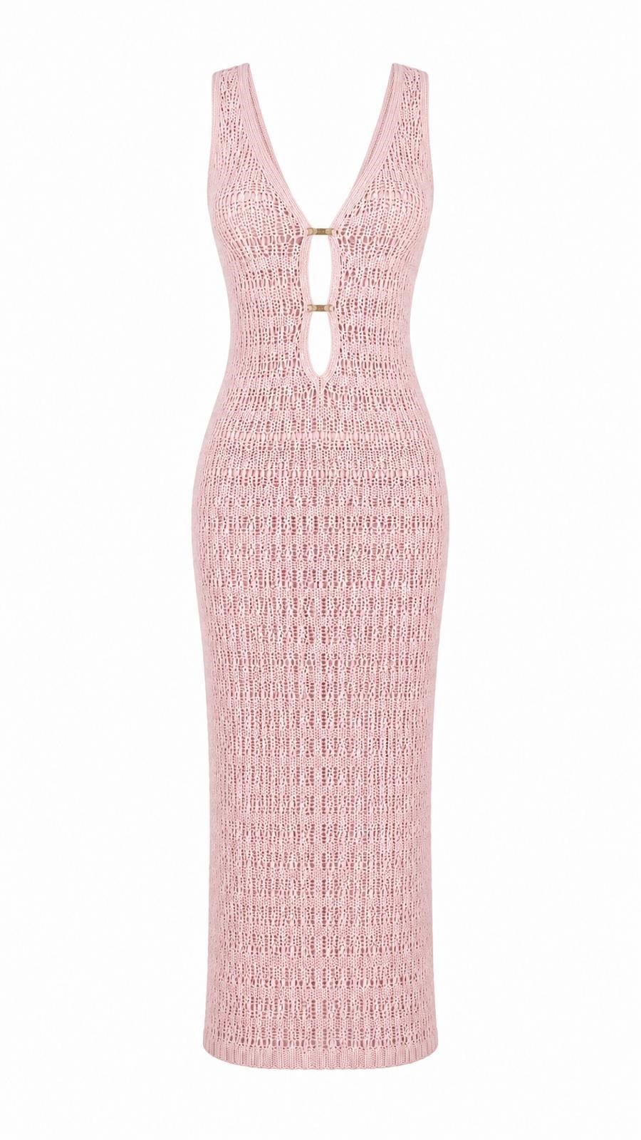 PEMBE ÖNÜ KANCA DETAY BEACHWEAR ELBİSE