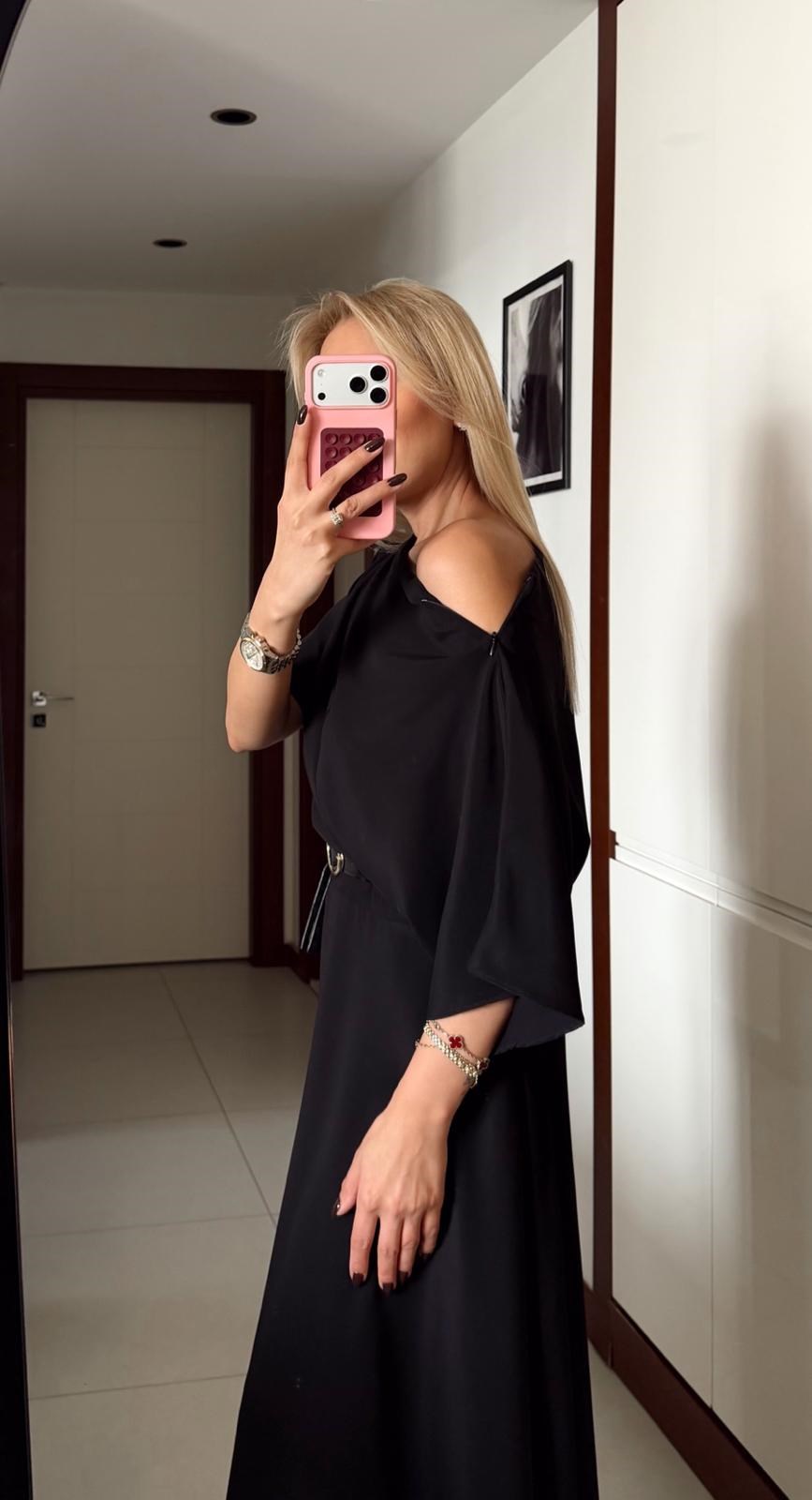 PREMİUM KEMERLİ ASİMETRİK ELBİSE