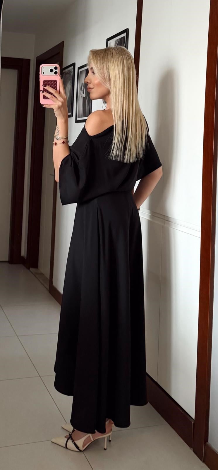 PREMİUM KEMERLİ ASİMETRİK ELBİSE