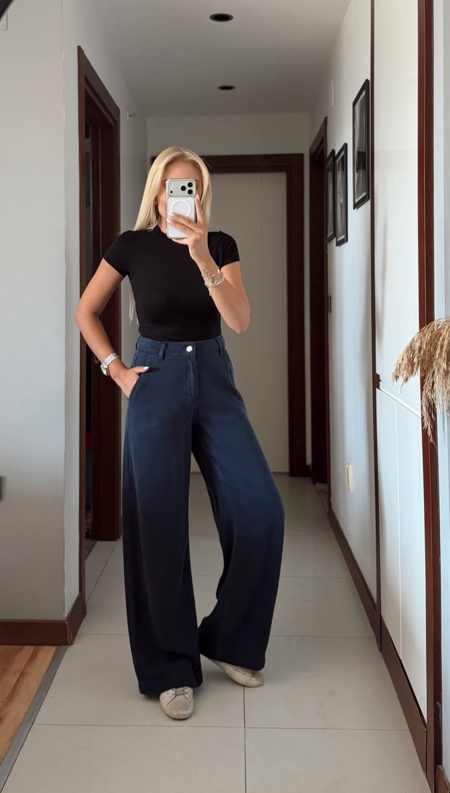 RHİN LACİVERT WİDE LEG TENSEL DENİM PANTOLON