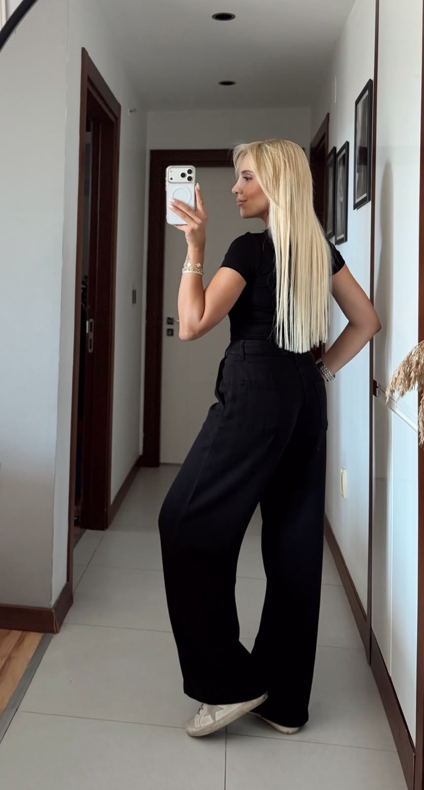 RHİN SİYAH WİDE LEG TENSEL DENİM PANTOLON