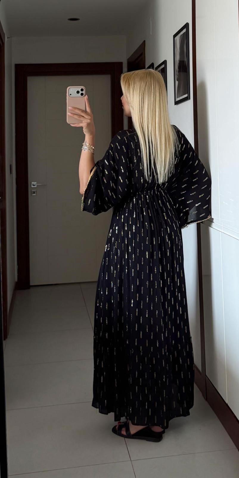 SİYAH FAYE İTHAL BOHEM ELBİSE