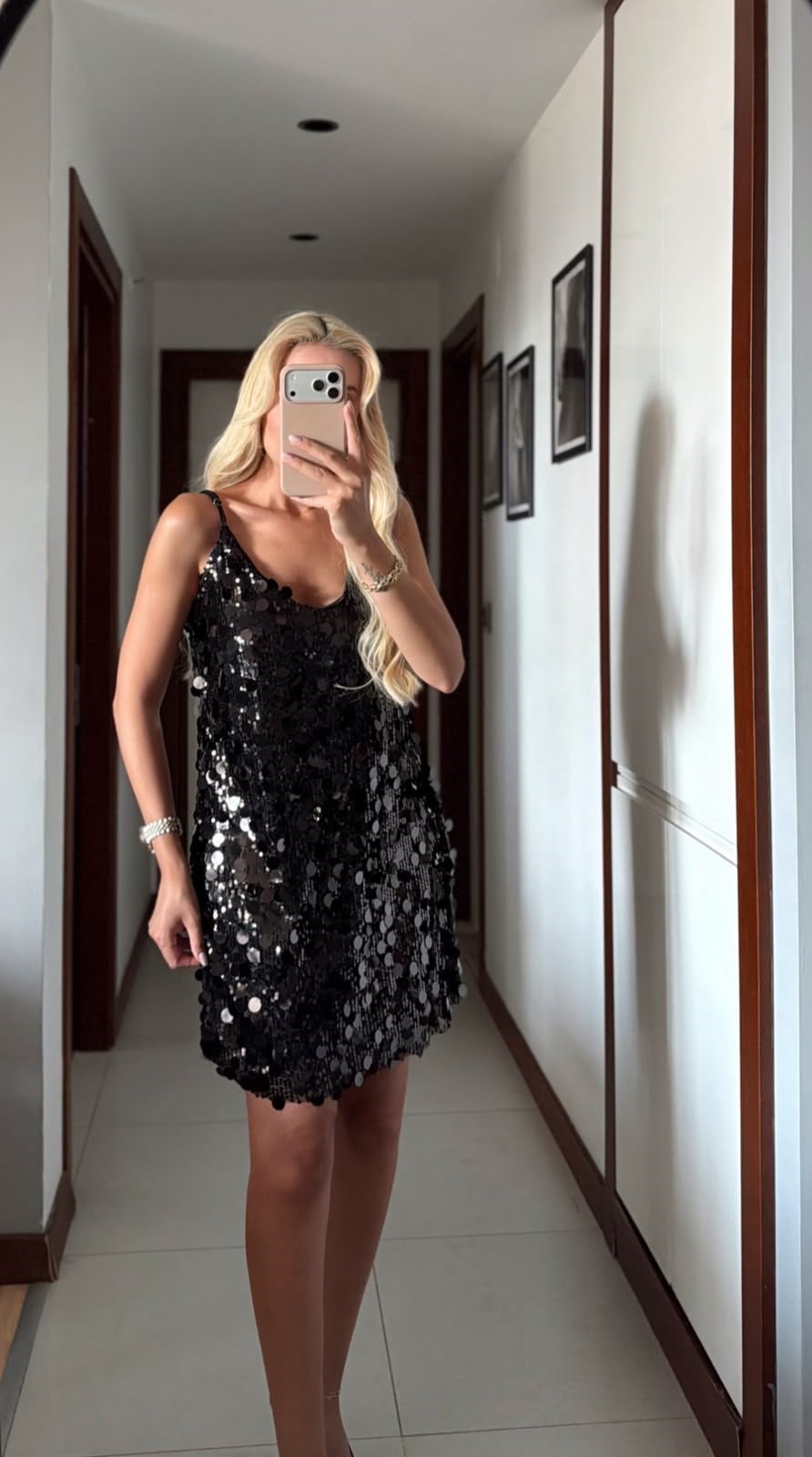 SİYAH ZR MODEL PULLU KISA ELBİSE
