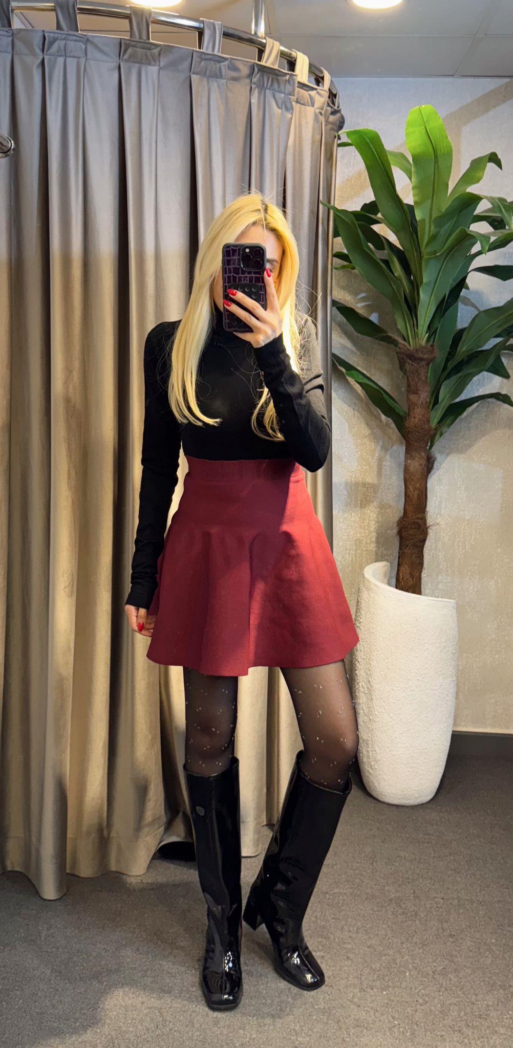 TRİKO VOLANLI ETEK ÇELİK ÖRME BORDO