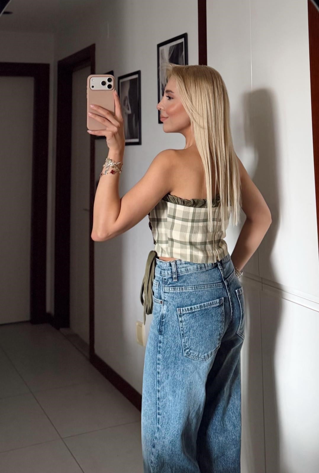YEŞİL EKOSELİ FIRFIR DETAYLI KORSE BLUZ