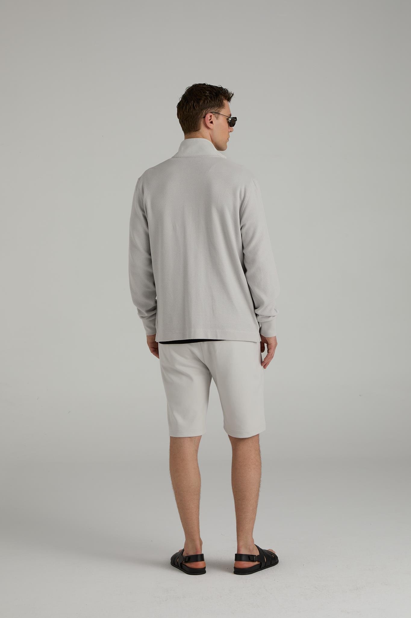 Jakarlı Yarım Fermuarlı Sweatshirt