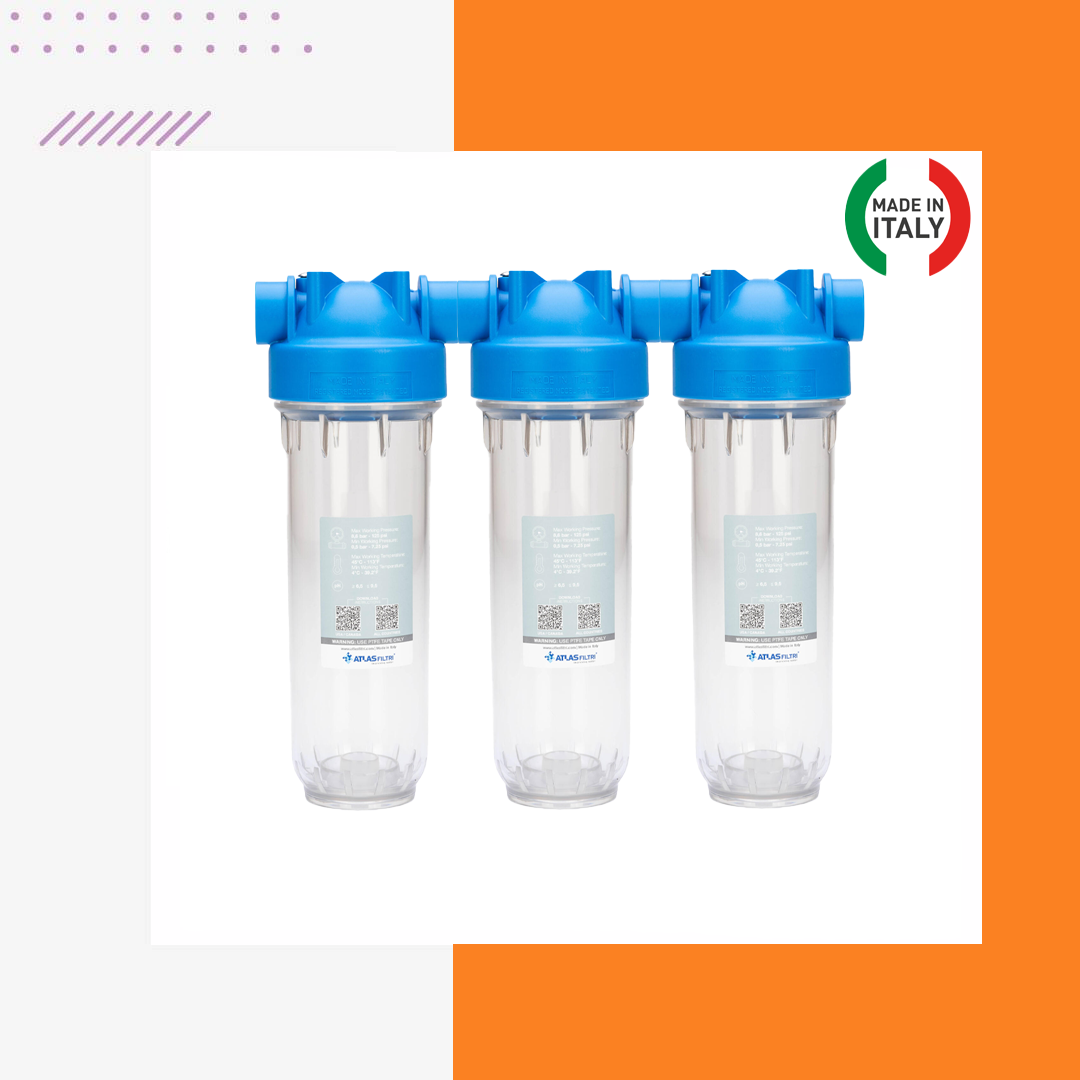 10'' DP Trio Housing 3/4'' Daire Girişi Su Arıtma Filtre Kabı (Üçlü)