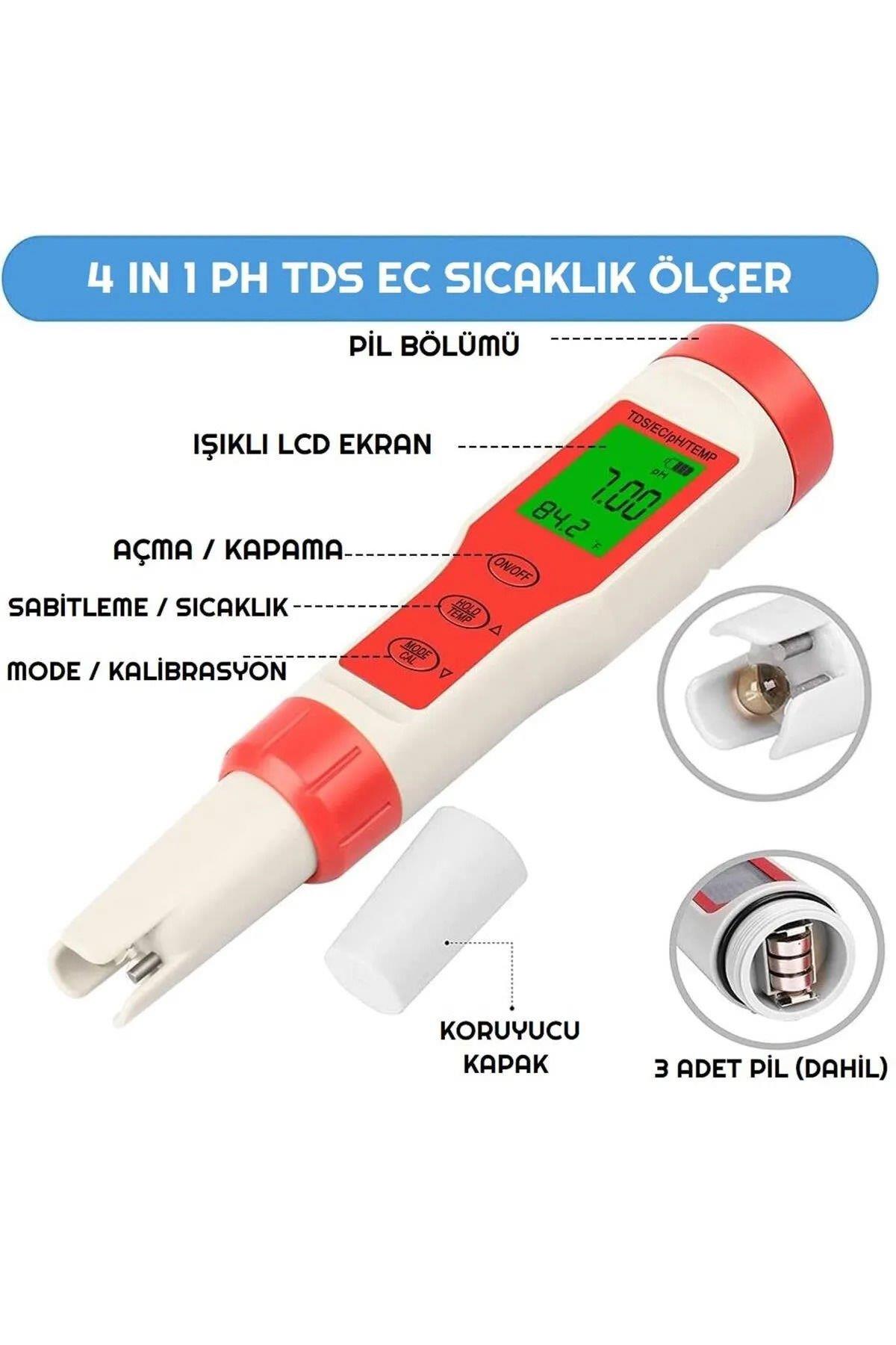 4ü 1 Arada Ph/Ec/TdsMetre/Sıcaklık Ölçüm Cihazı