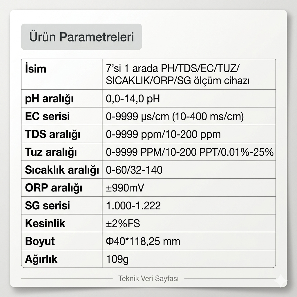 7 İn 1 TDS Metre EC-Tuzluluk-pH Ve ORP Test Cihazı