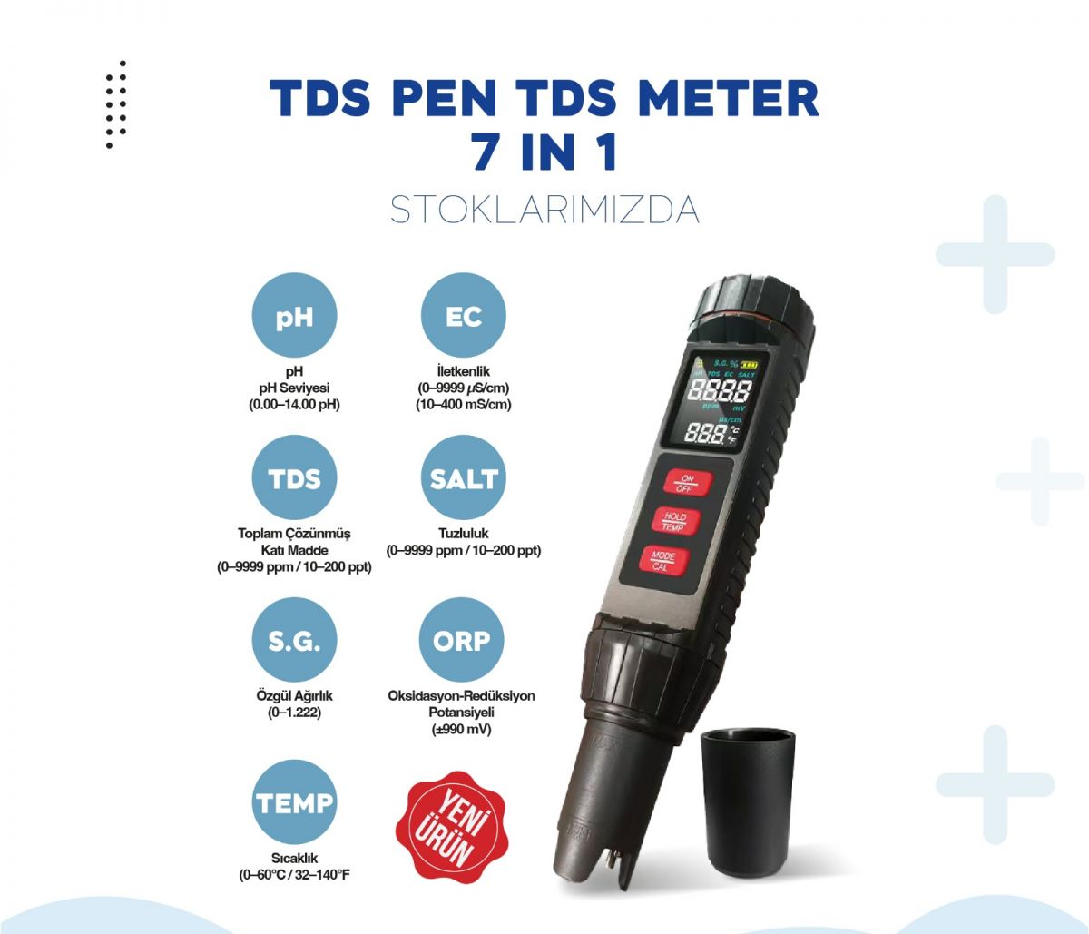 7 İn 1 TDS Metre EC-Tuzluluk-pH Ve ORP Test Cihazı