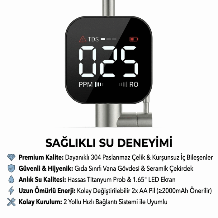 Akıllı Su Arıtma Musluğu – Anlık TDS Ölçüm LED Ekran Filtre Hatırlatıcılı
