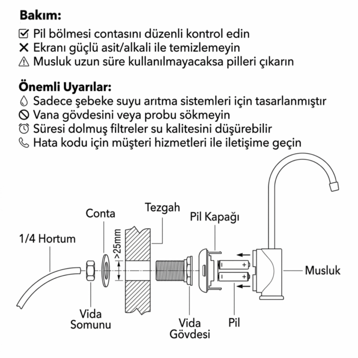 Akıllı Su Arıtma Musluğu – Anlık TDS Ölçüm LED Ekran Filtre Hatırlatıcılı