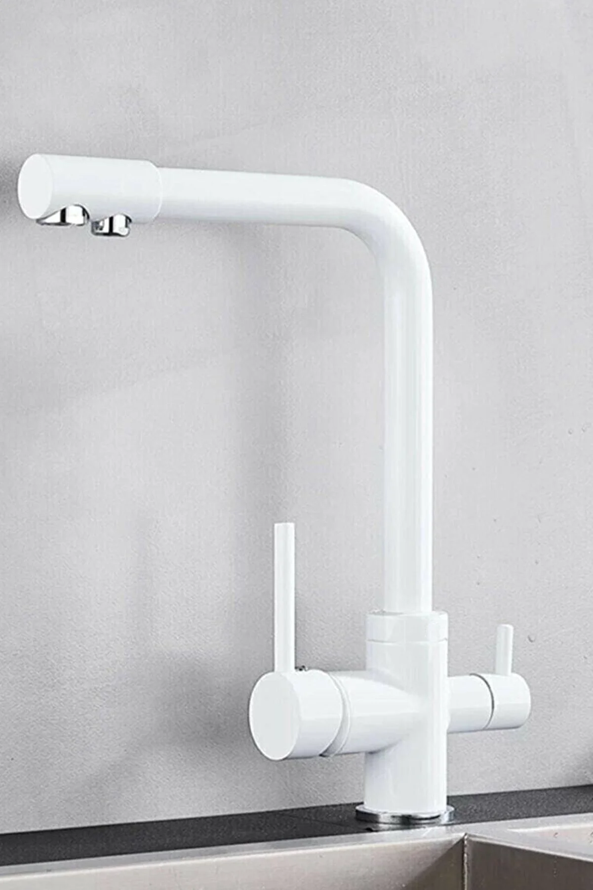 Arıtmalı 3 Yollu Musluk Mutfak Bataryası Beyaz
