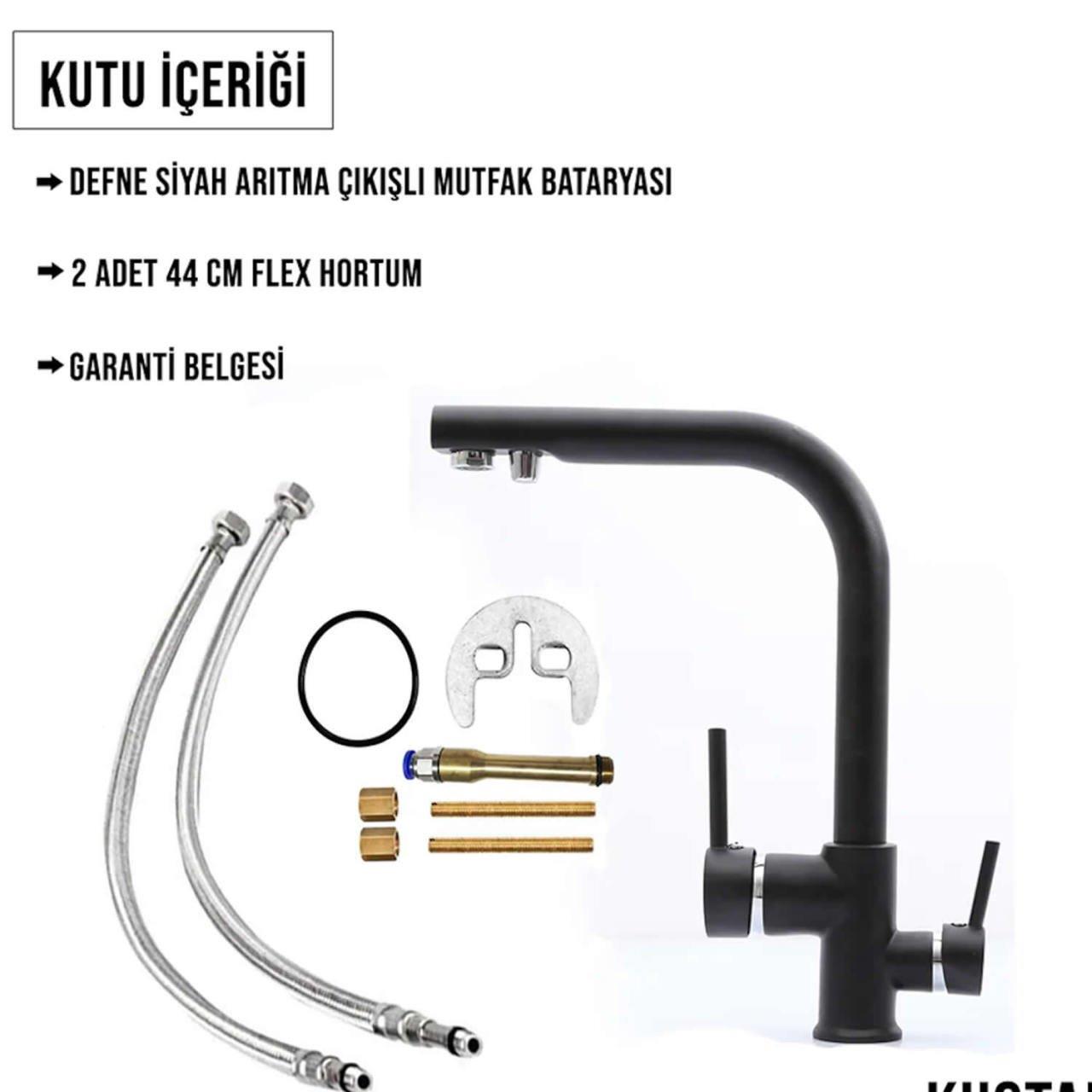 Arıtmalı 3 Yollu Musluk Mutfak Bataryası Siyah