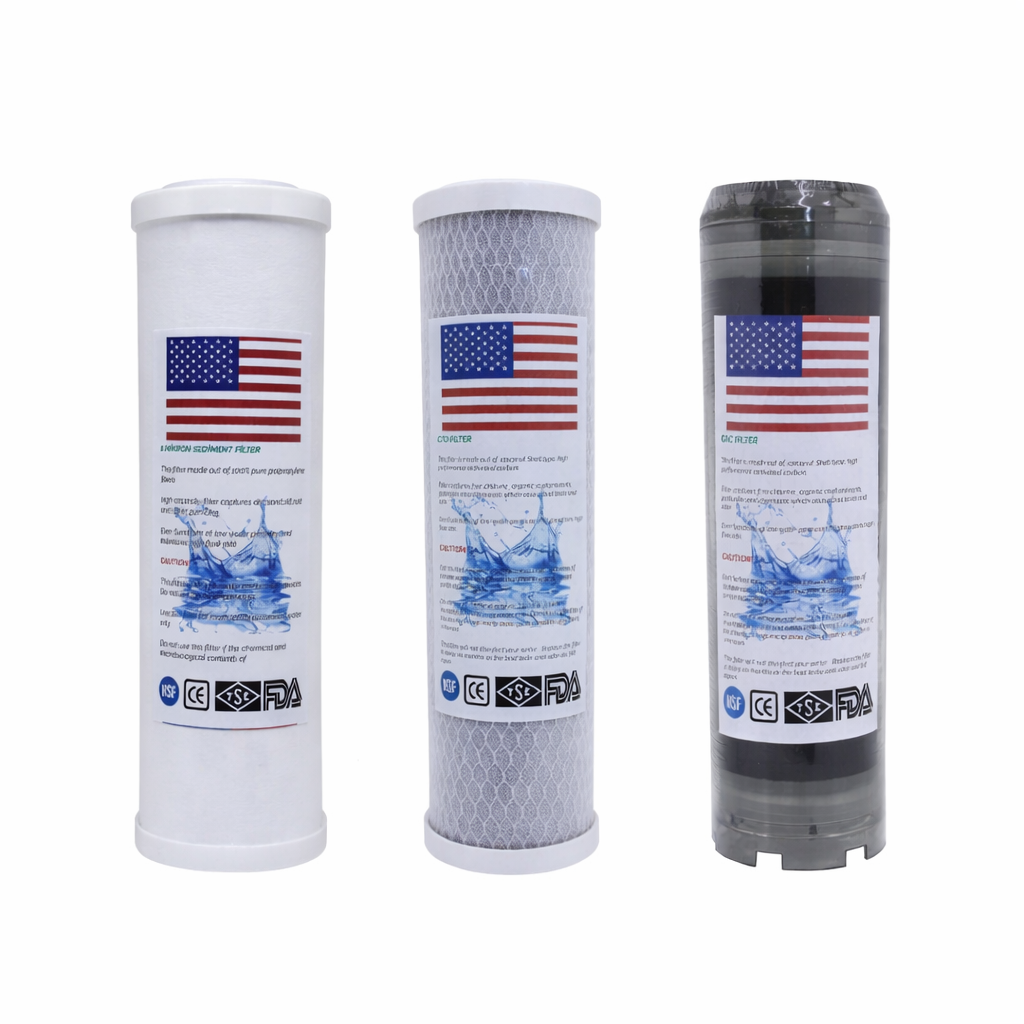 Daire Girişi Su Arıtma Cihazı Üçlü Filtre Seti (Kapaklı Spun - Blok Karbon - Gac Plus)