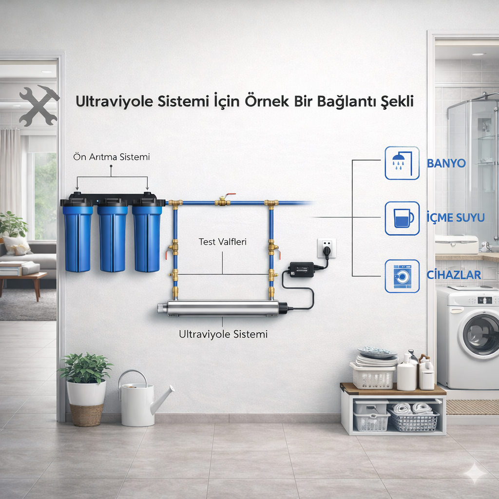 Daire Girişi Su Arıtma Cihazı Ultraviyole Filtreli Filtrasyon Sistemi