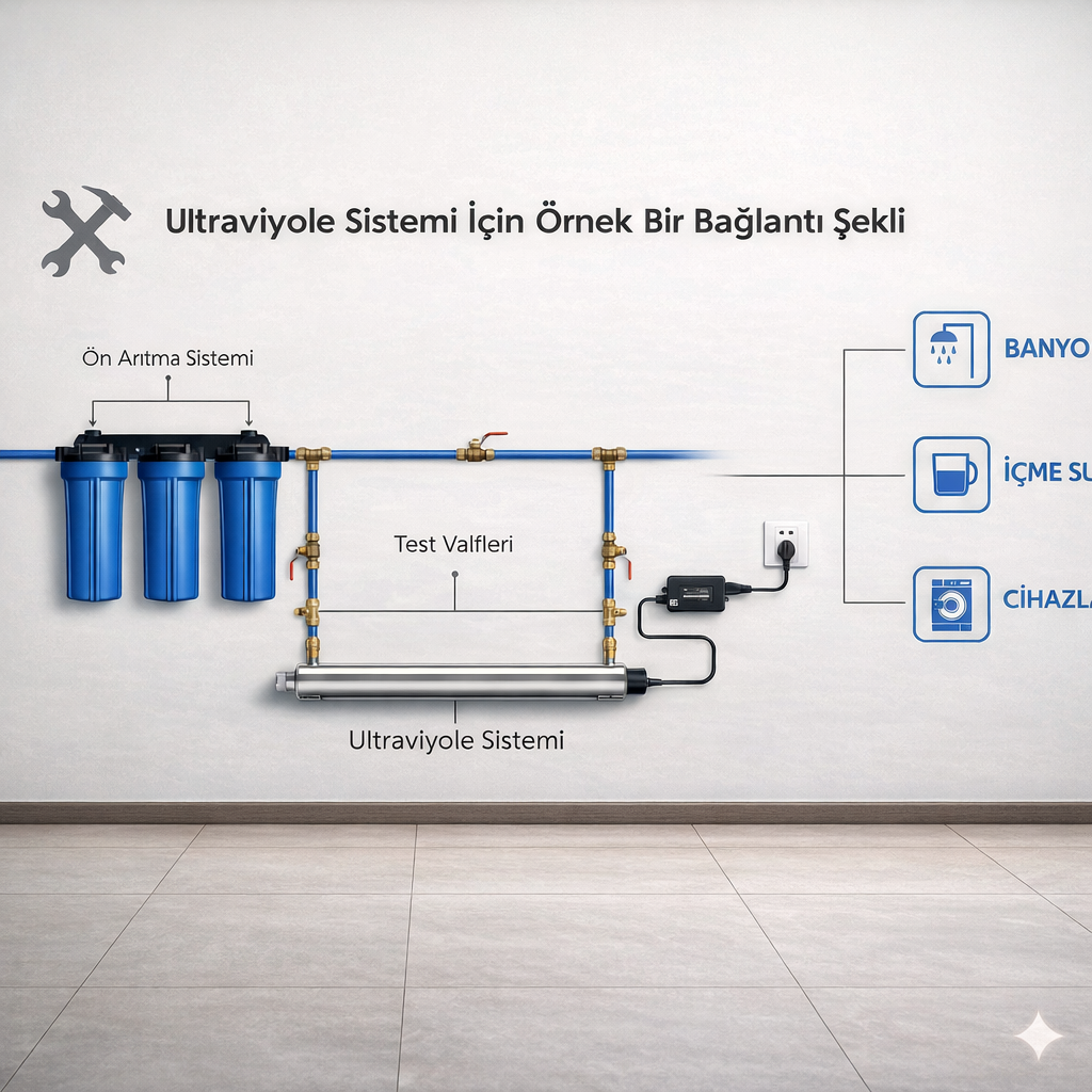 Daire Girişi Su Arıtma Cihazı Ultraviyole Filtreli Filtrasyon Sistemi