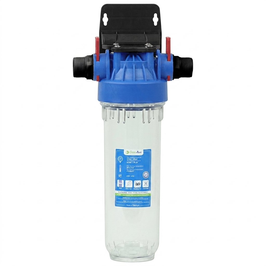 Green Aqua 10'' Tekli Daire Girişi Su Arıtma Filtre Boş Kabı 1/2'' - 3/4'' - 1'' Giriş Çıkış