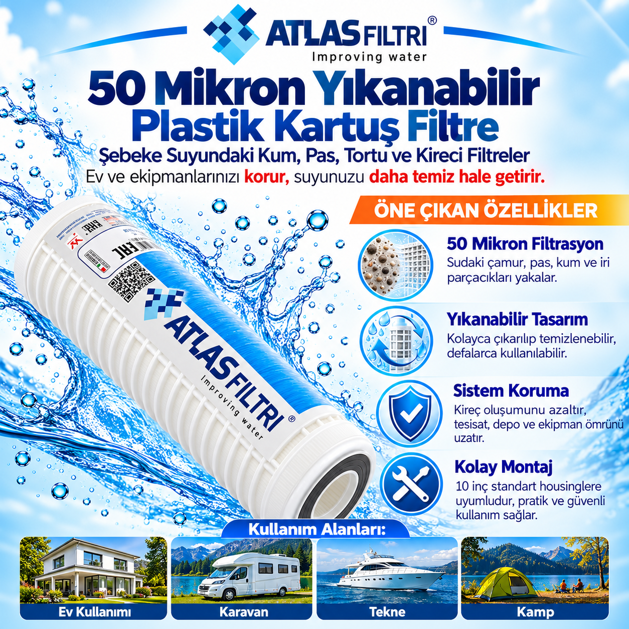 Karavan & Tekne Tipi Tortu Tutucu Su Deposu Dolum Yedek Kartuş Filtresi