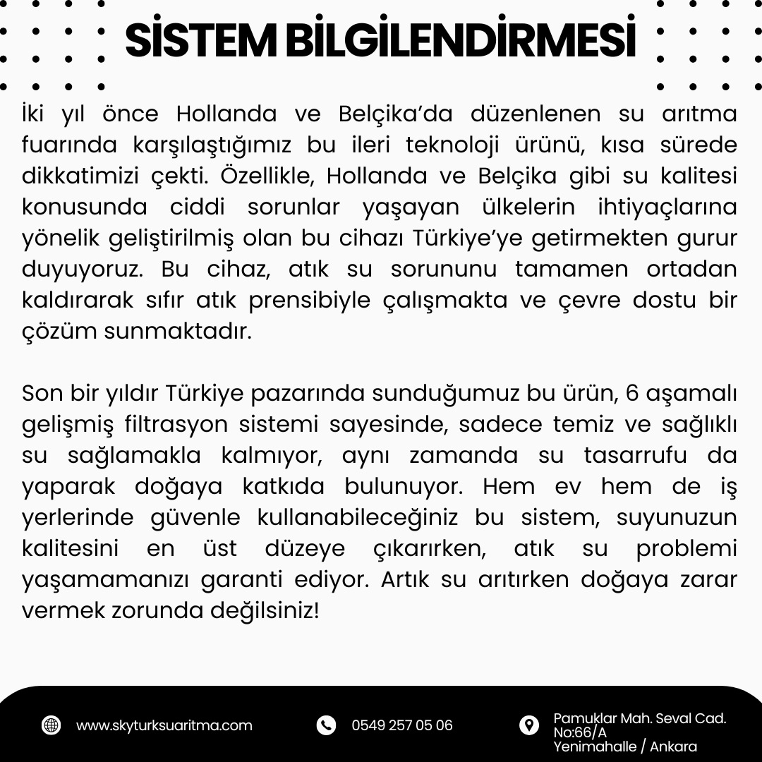 Skytürk Atık Su Atmayan Hidrojenli Canlı Su Üreten Su Arıtma Cihazı