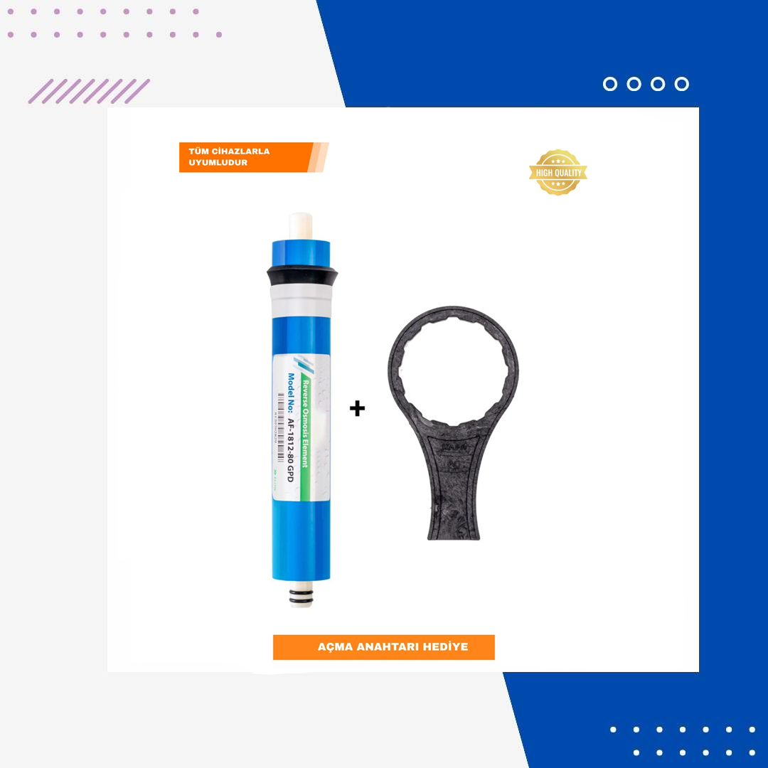 Su Arıtma Membran Filtre – 80 GPD Tüm Cihazlara Uyumlu + Açma Anahtarı Hediye