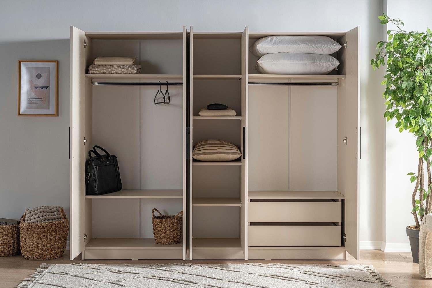 Ceramical GR5 Yatak Odası Gardrobu 5 Kapaklı 2 Çekmeceli- Vizon Bej