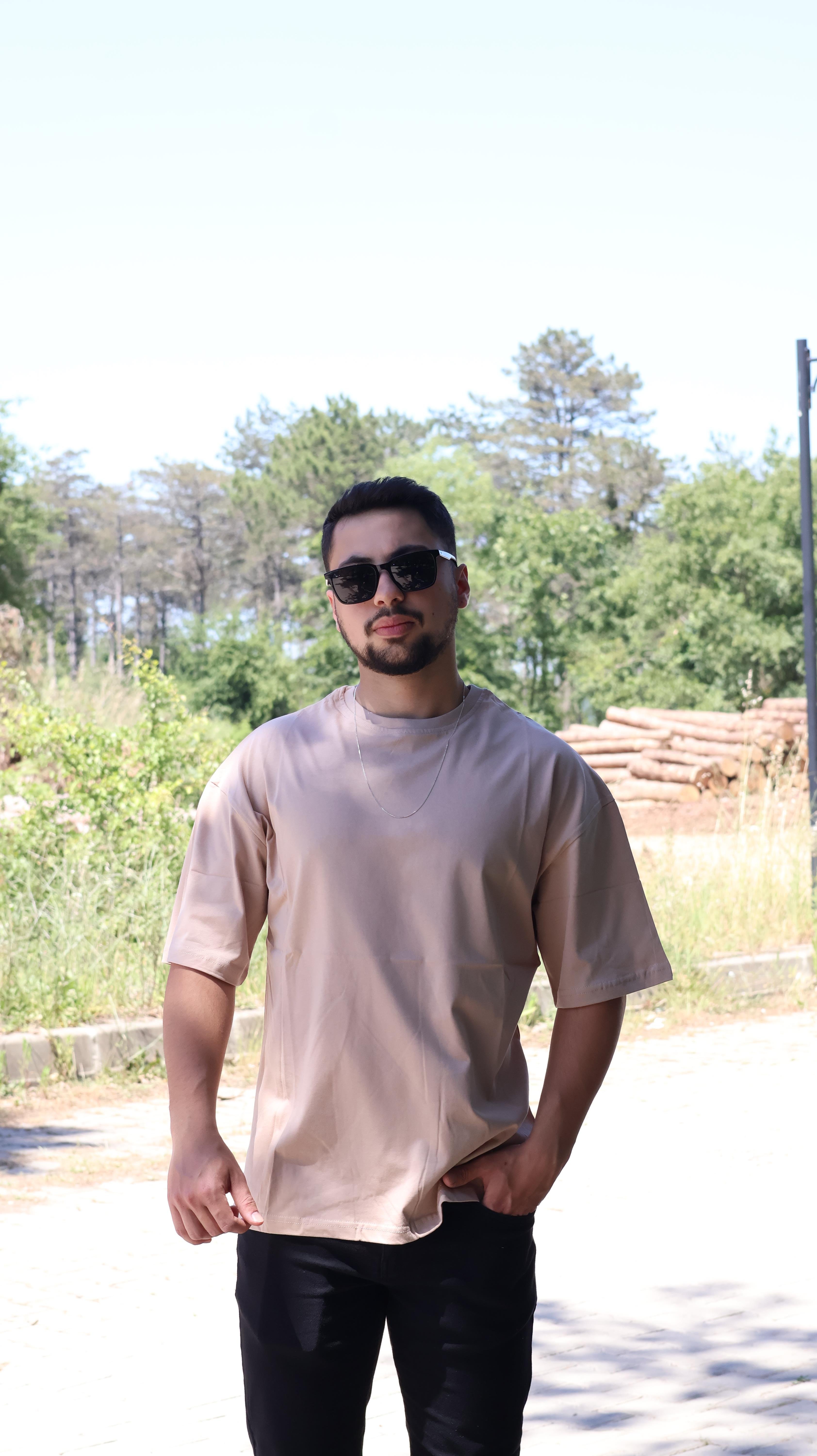 %100 Pamuk Haki Oversize T-shirt
