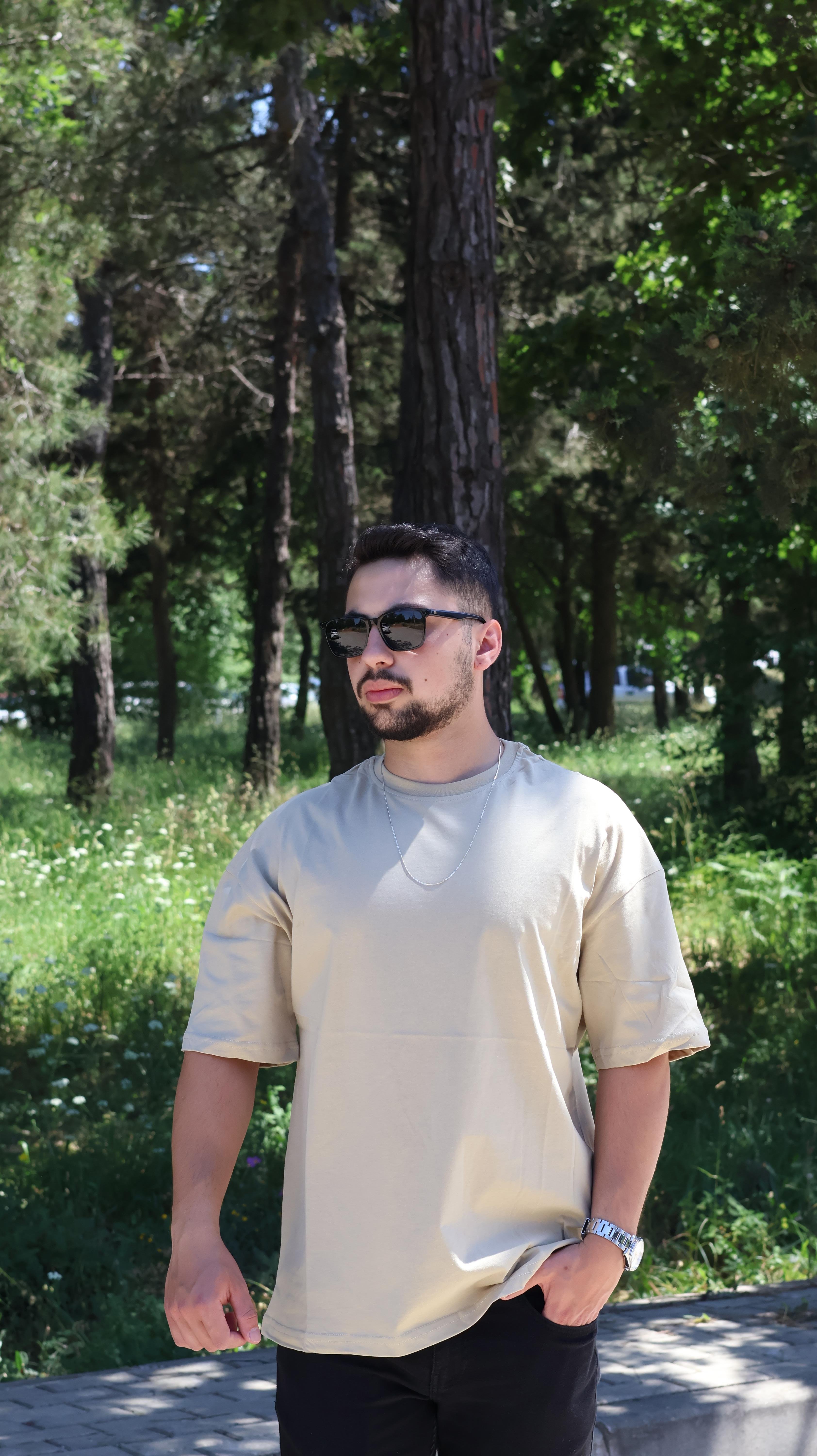 %100 Pamuk Haki Oversize T-shirt