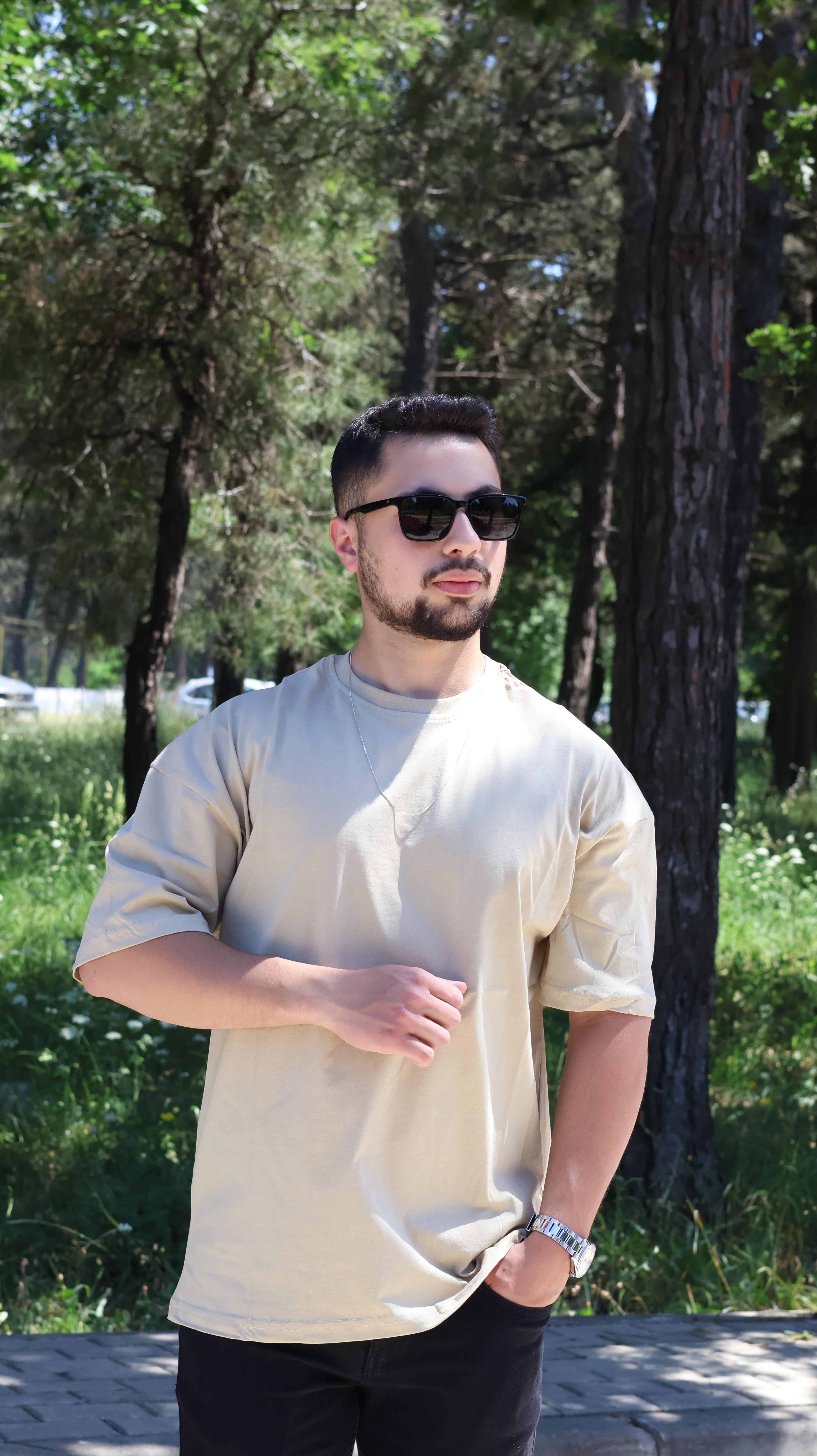 %100 Pamuk Haki Oversize T-shirt