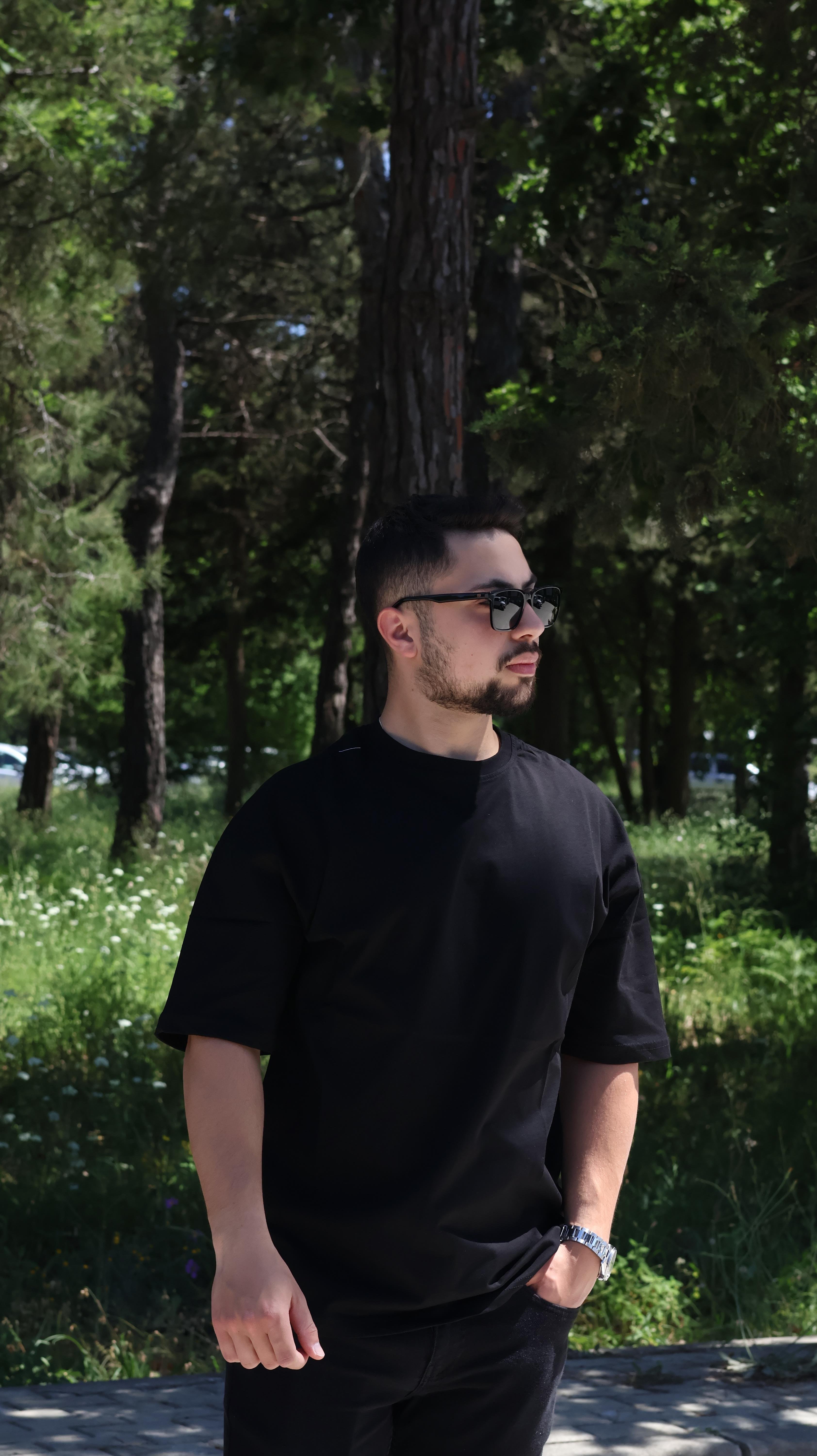 %100 Pamuk Siyah Oversize T-shirt