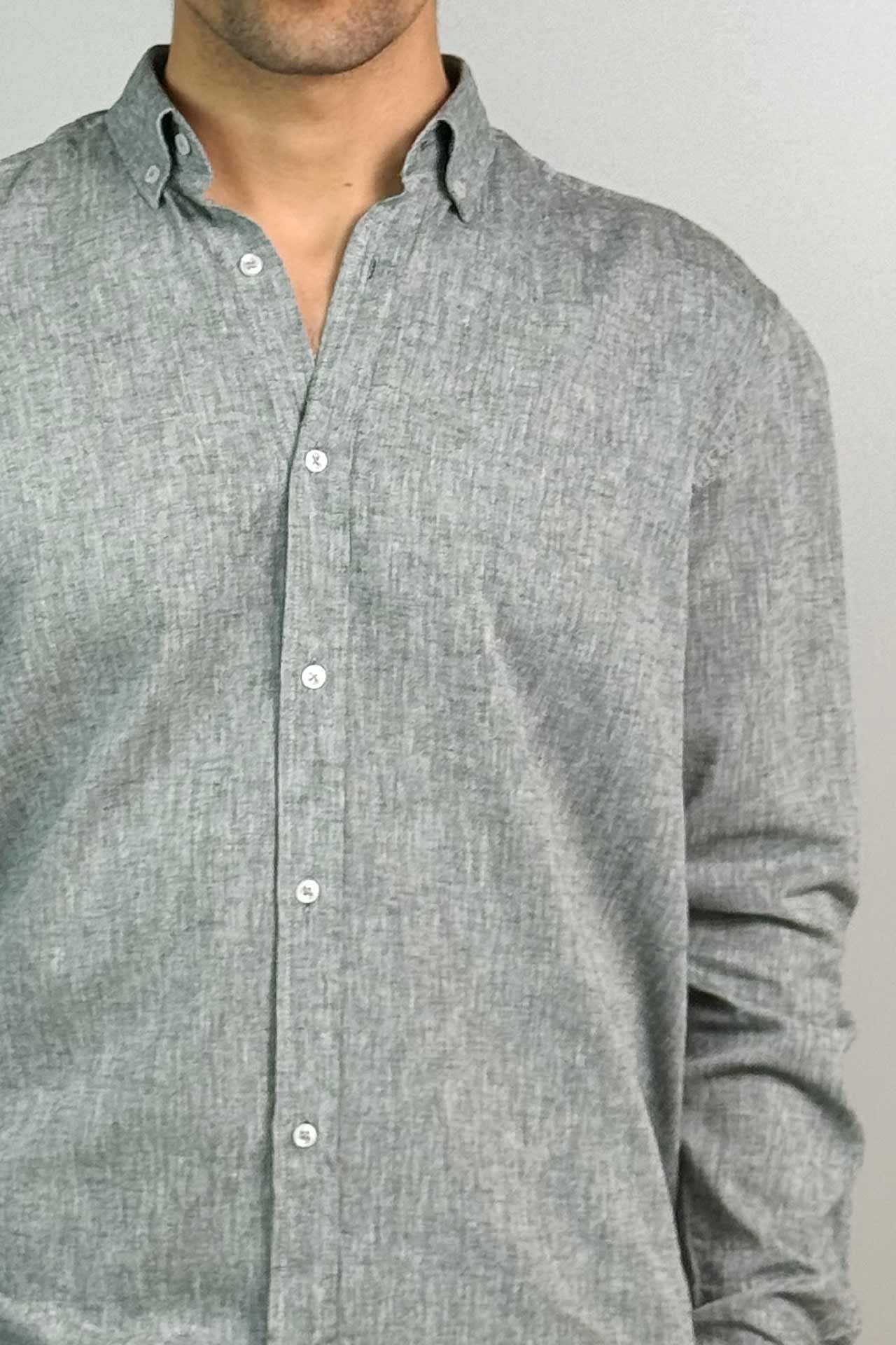 1006 Slim Fit Düz Keten Gömlek Gri