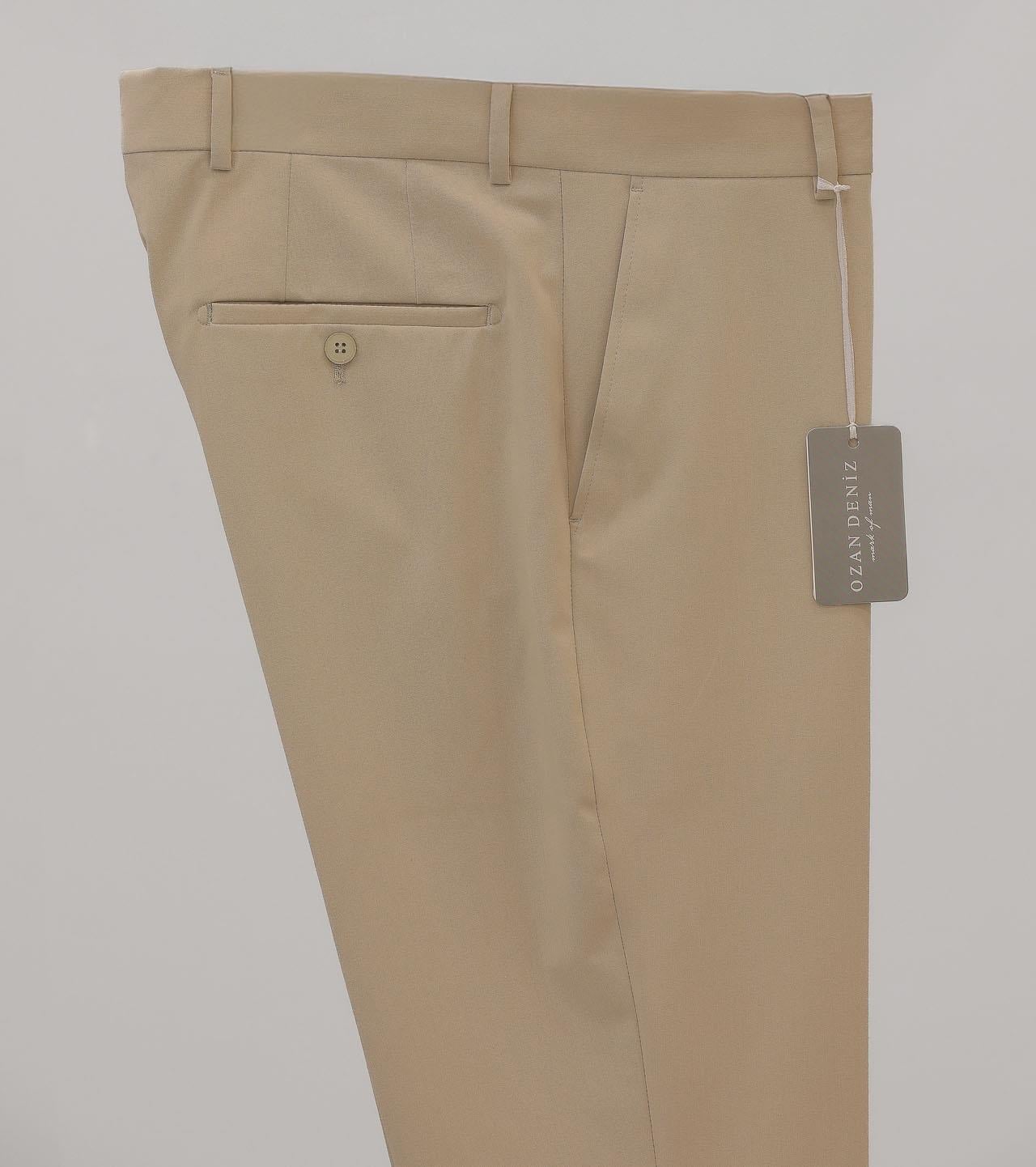 2015 Slim Fit Pilesiz Çift Cep Pantolon Bej