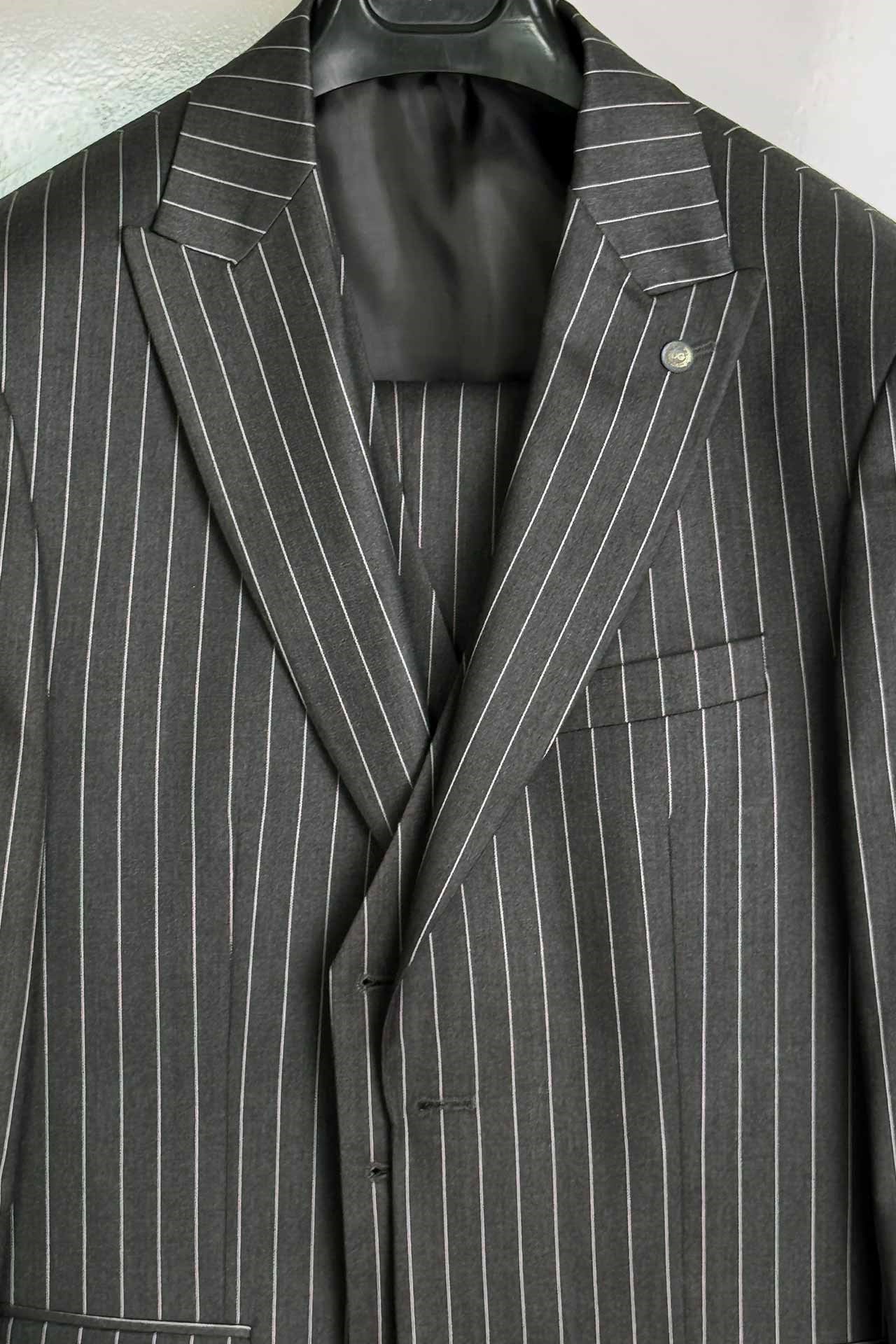 3004 Slim Fit Çizgili Yelekli Takım Elbise Füme
