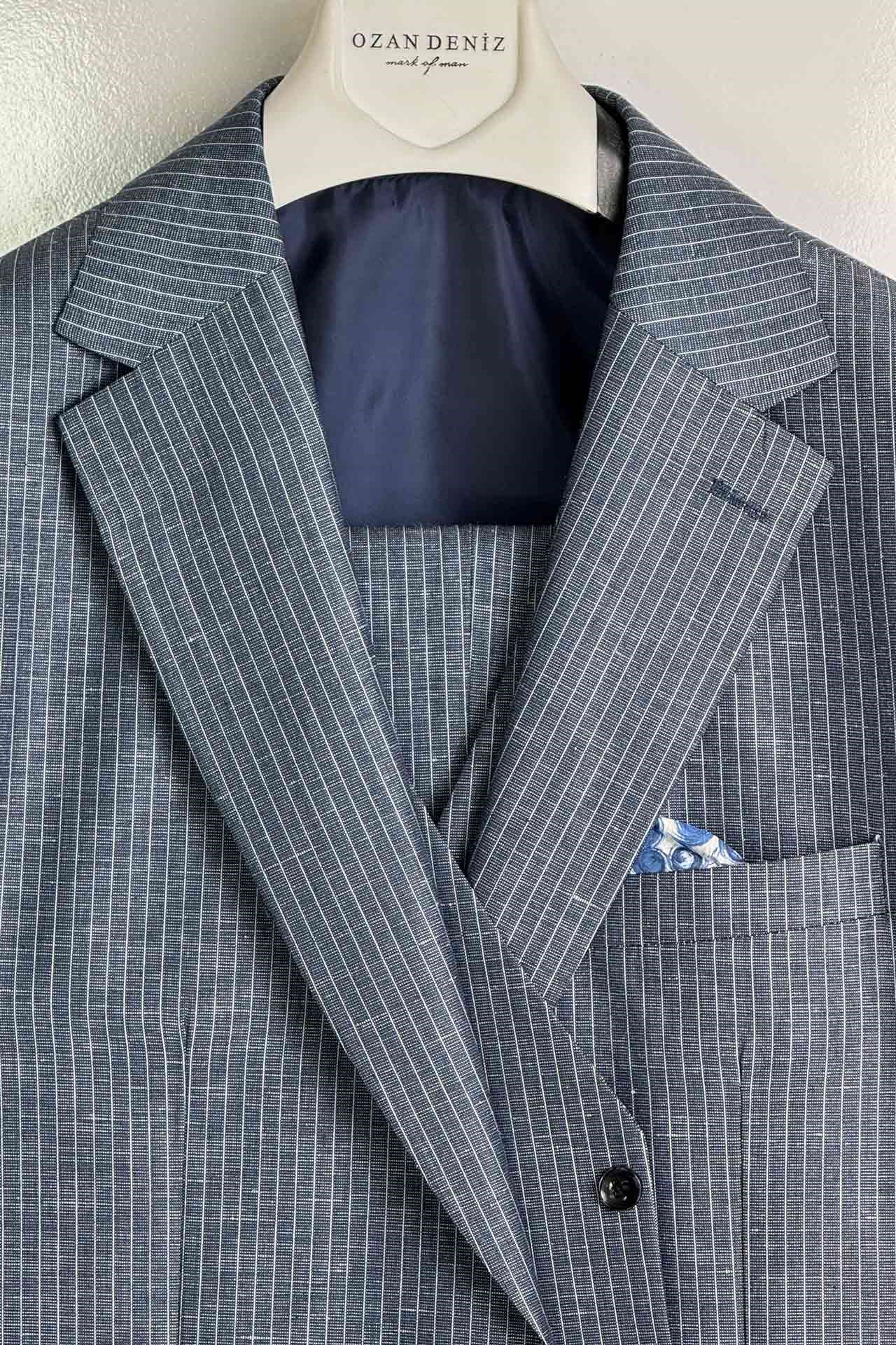 3017 Slim  Fit Dar Kesim Takım Elbise Mavi