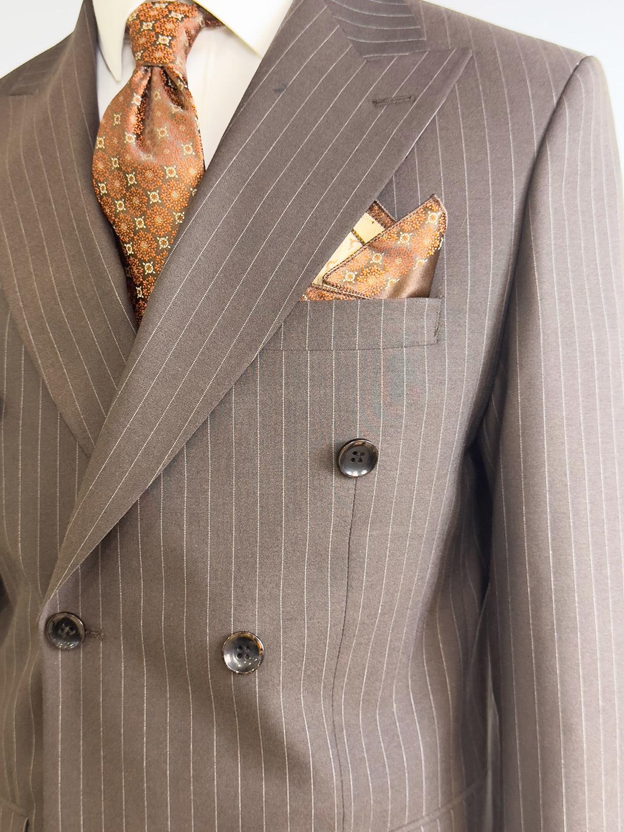 3104 Kruvaze Çizgili Takım Elbise Kahve