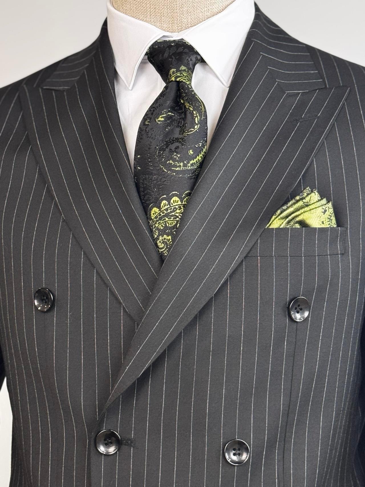 3104 Kruvaze Çizgili Takım Elbise Siyah