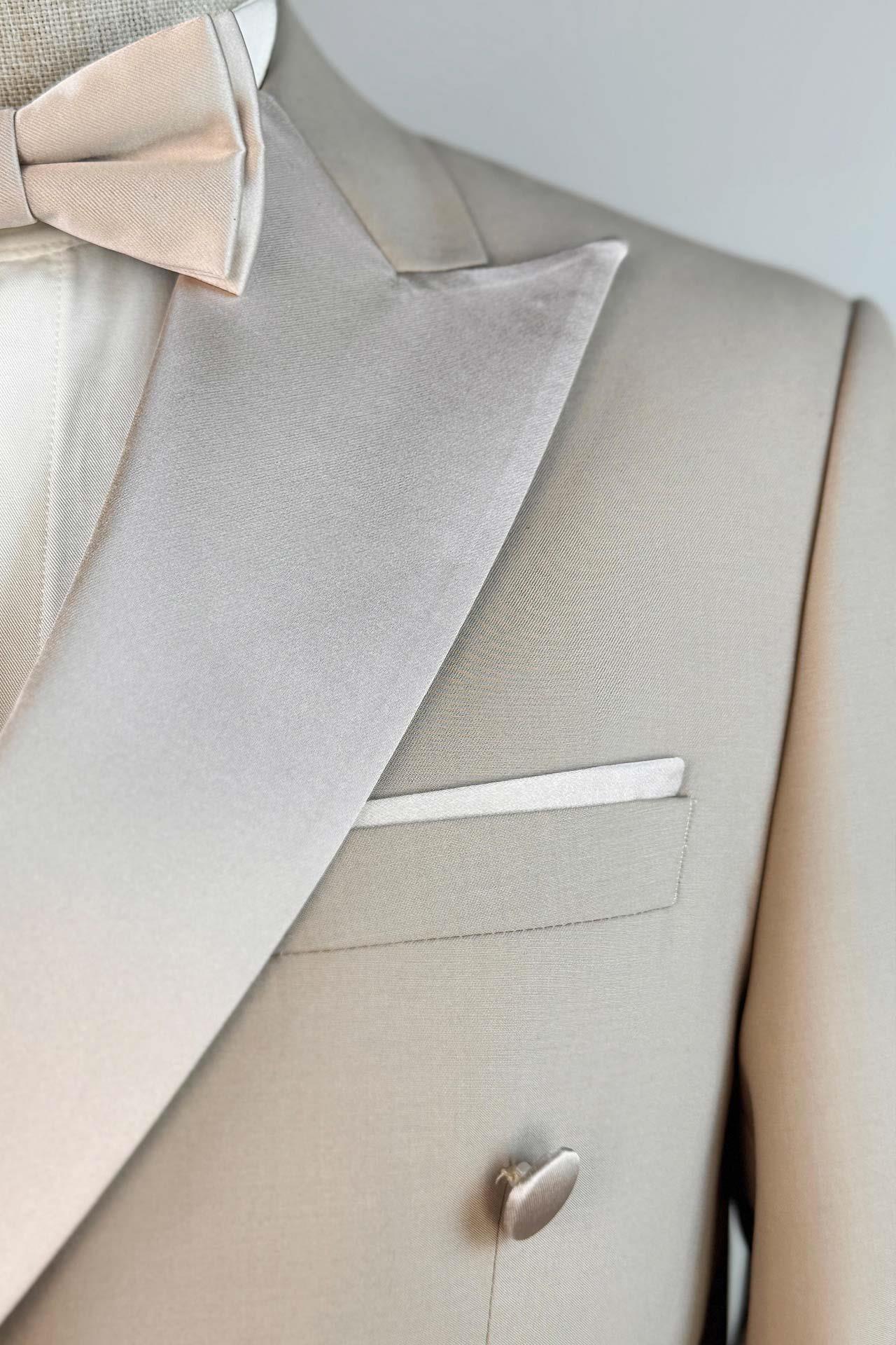 3120 Kruvaze Saten Çıkma Yaka Damatlık T.Elb Bej