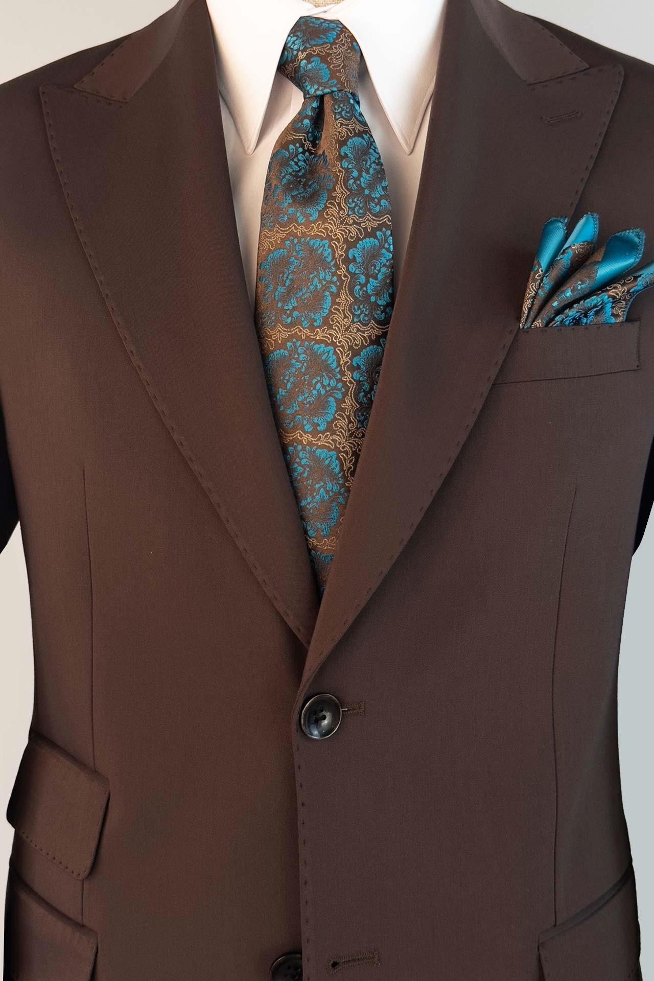 3122 Sivri Yaka Pileli Pant.Takım Elbise Kahve