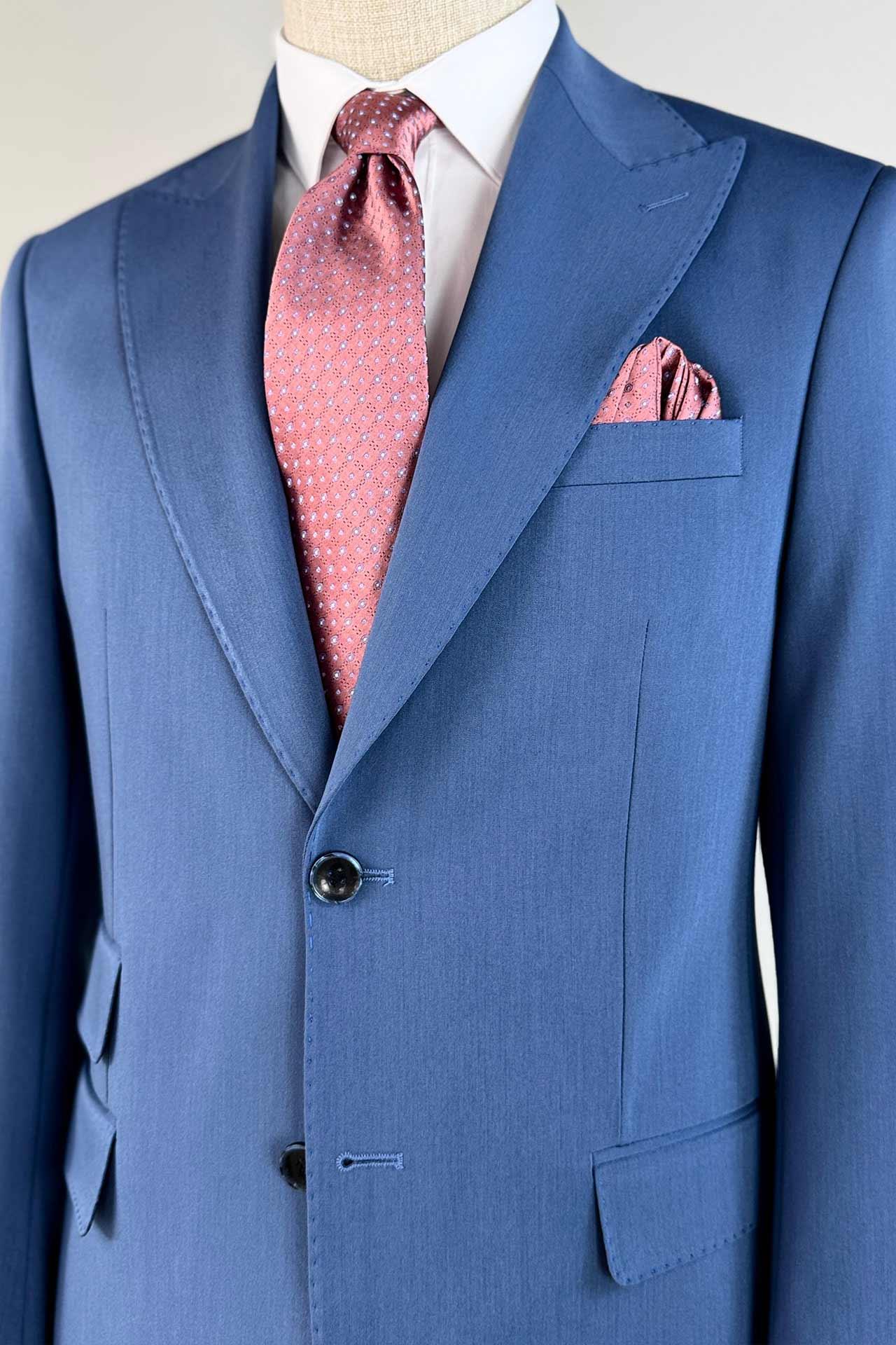 3122 Sivri Yaka Pileli Pant.Takım Elbise Mavi