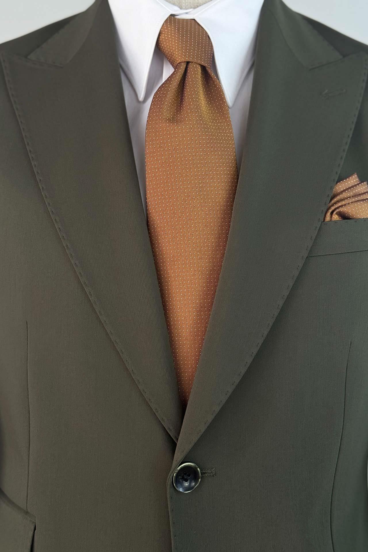 3122 Sivri Yaka Pileli Pant.Takım Elbise Yeşil