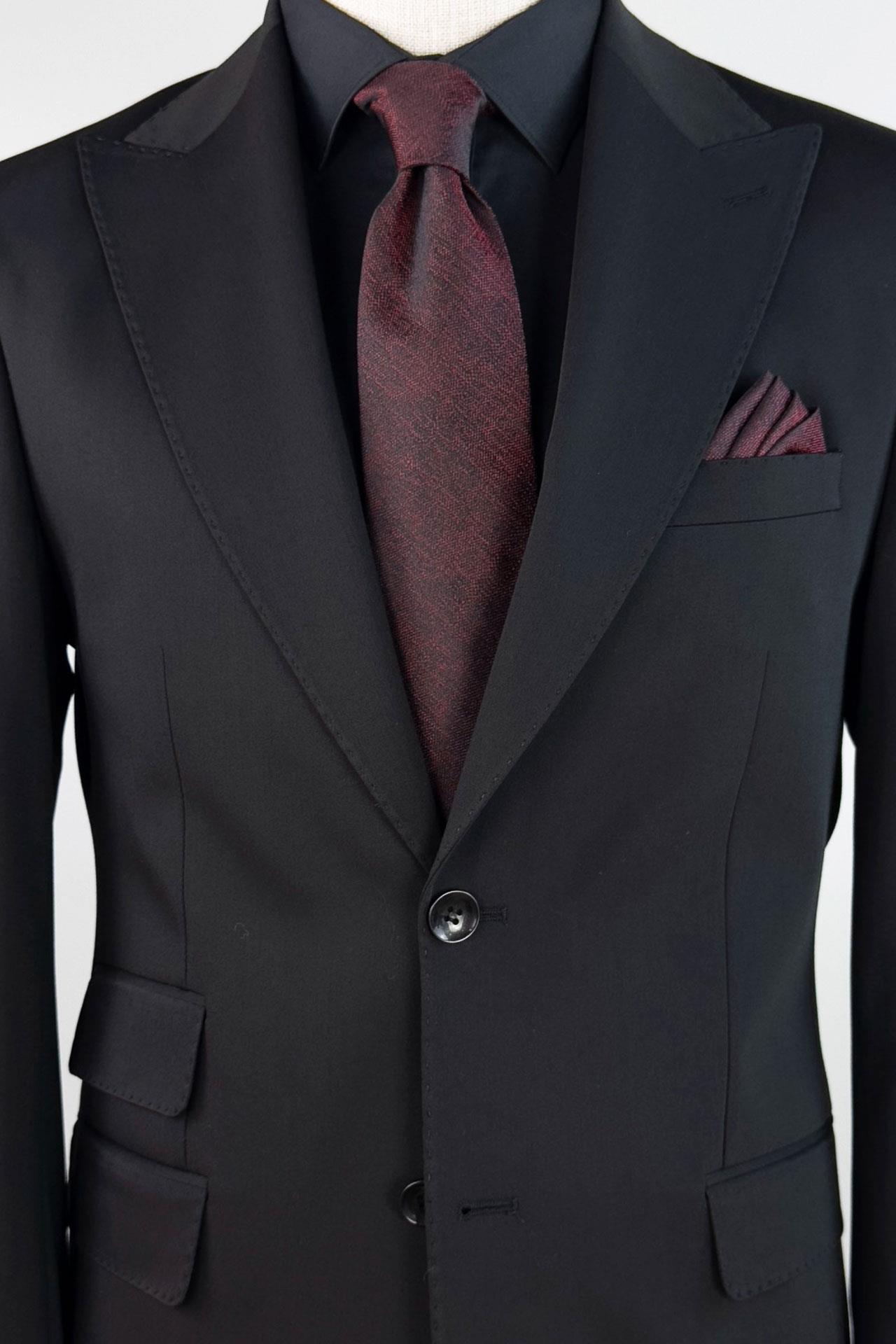 3122 Sivri Yaka Pileli Pant.Takım Elbise Siyah