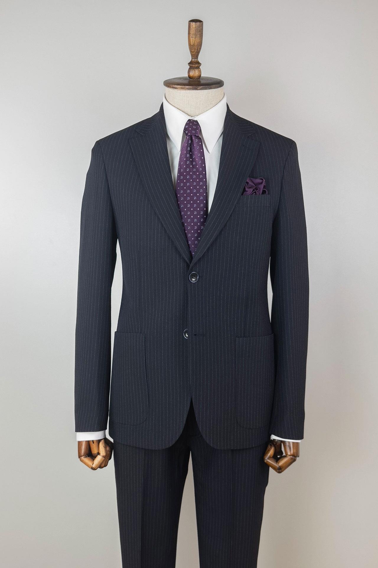 3132 Kalın Çizgili Gofre Jogger Pant.Takım Elb. Lacivert