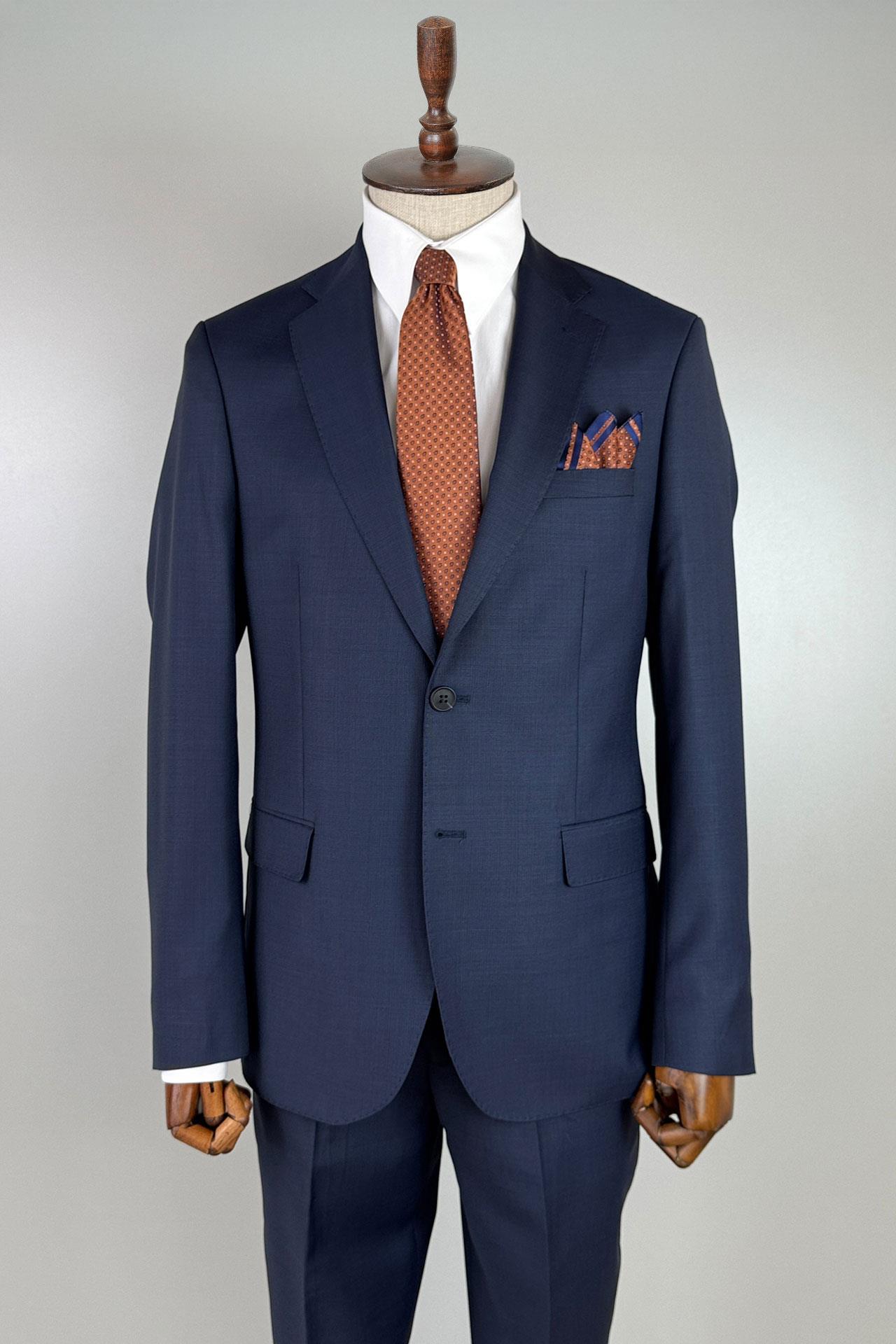 3138 Mono Yaka Mavi Dokuma Takım Elbise Mavi