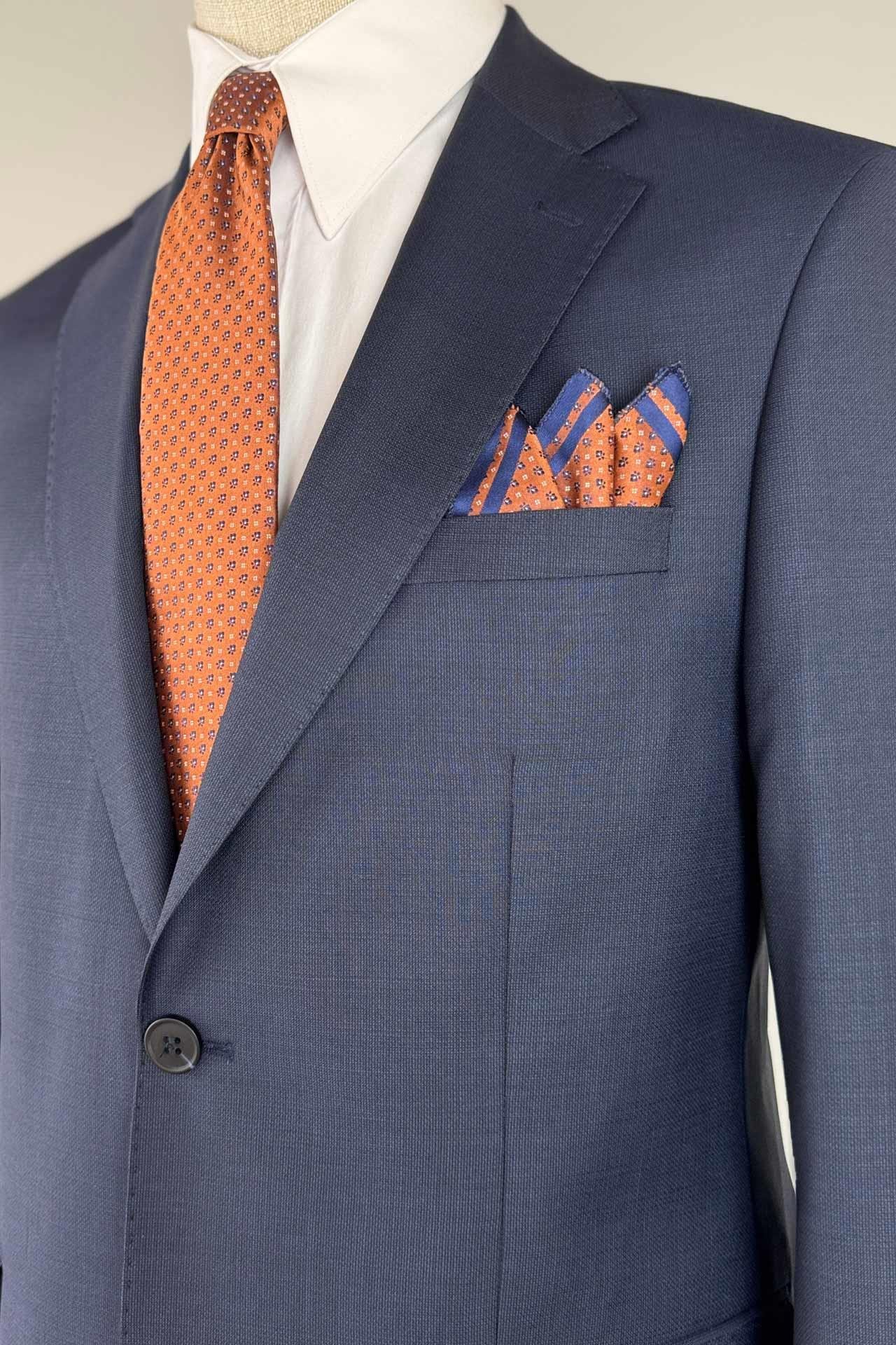 3138 Mono Yaka Mavi Dokuma Takım Elbise Mavi