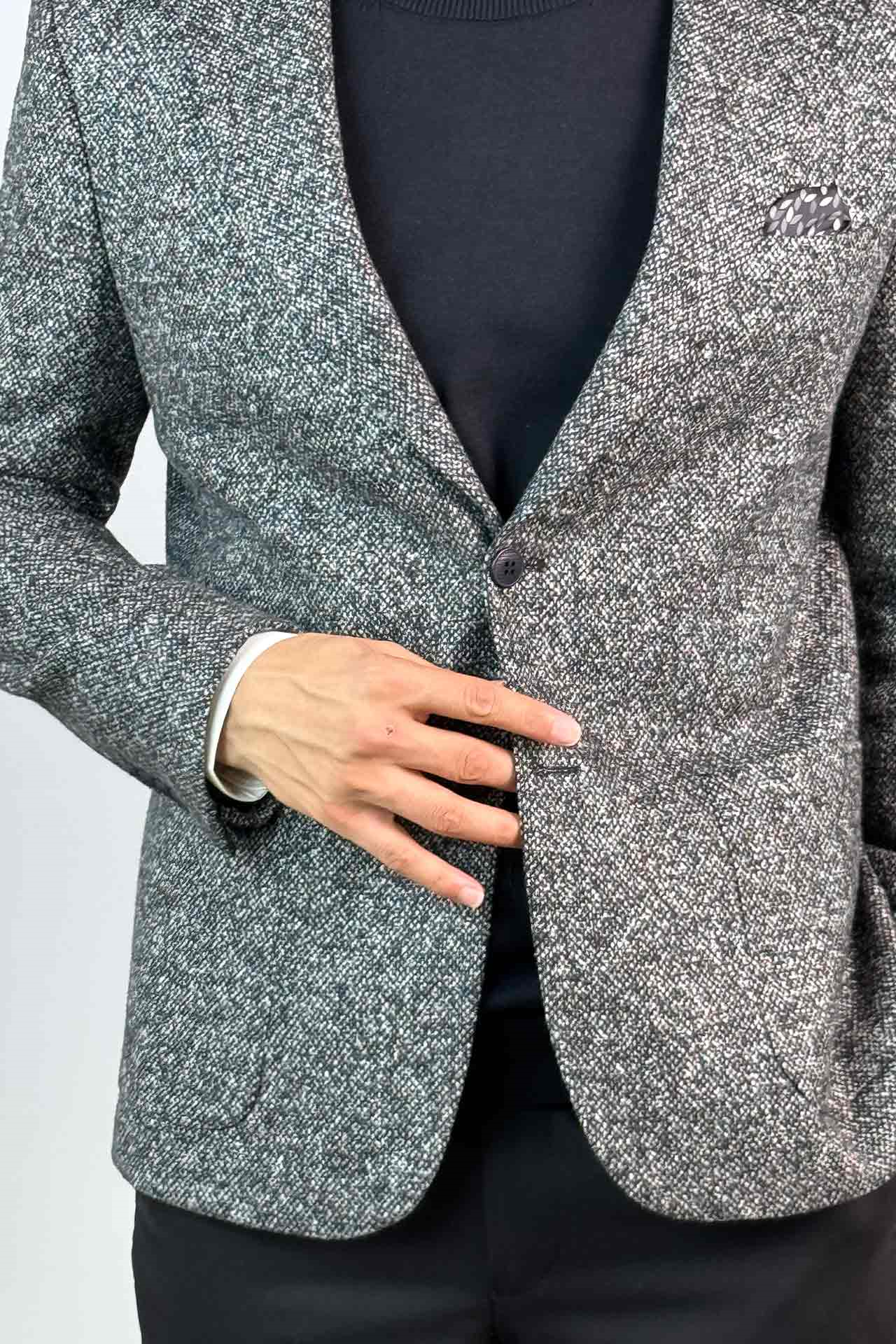 4077 Kırcıllı Torba Cep Yarım Astar Tek Ceket Gri