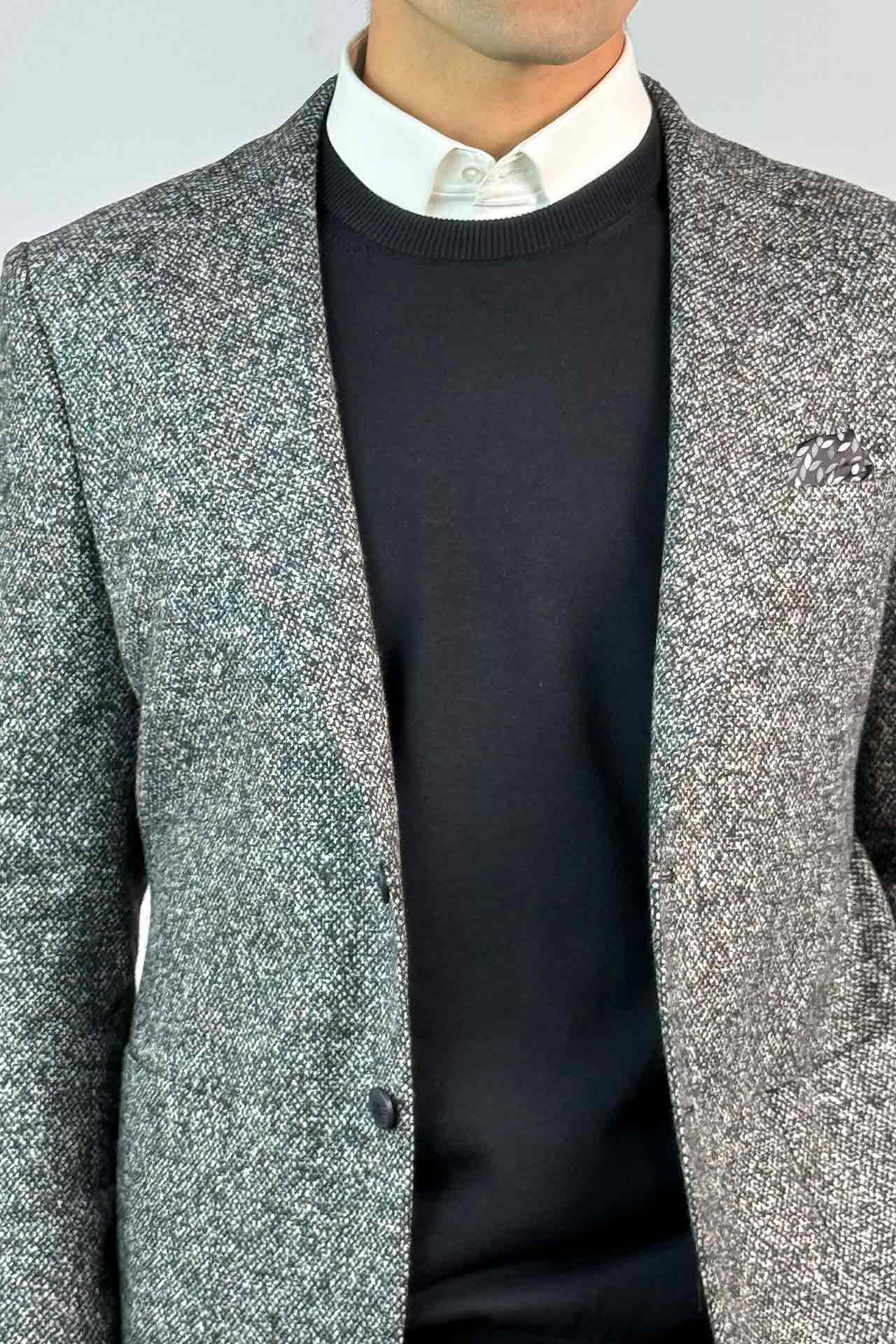 4077 Kırcıllı Torba Cep Yarım Astar Tek Ceket Gri