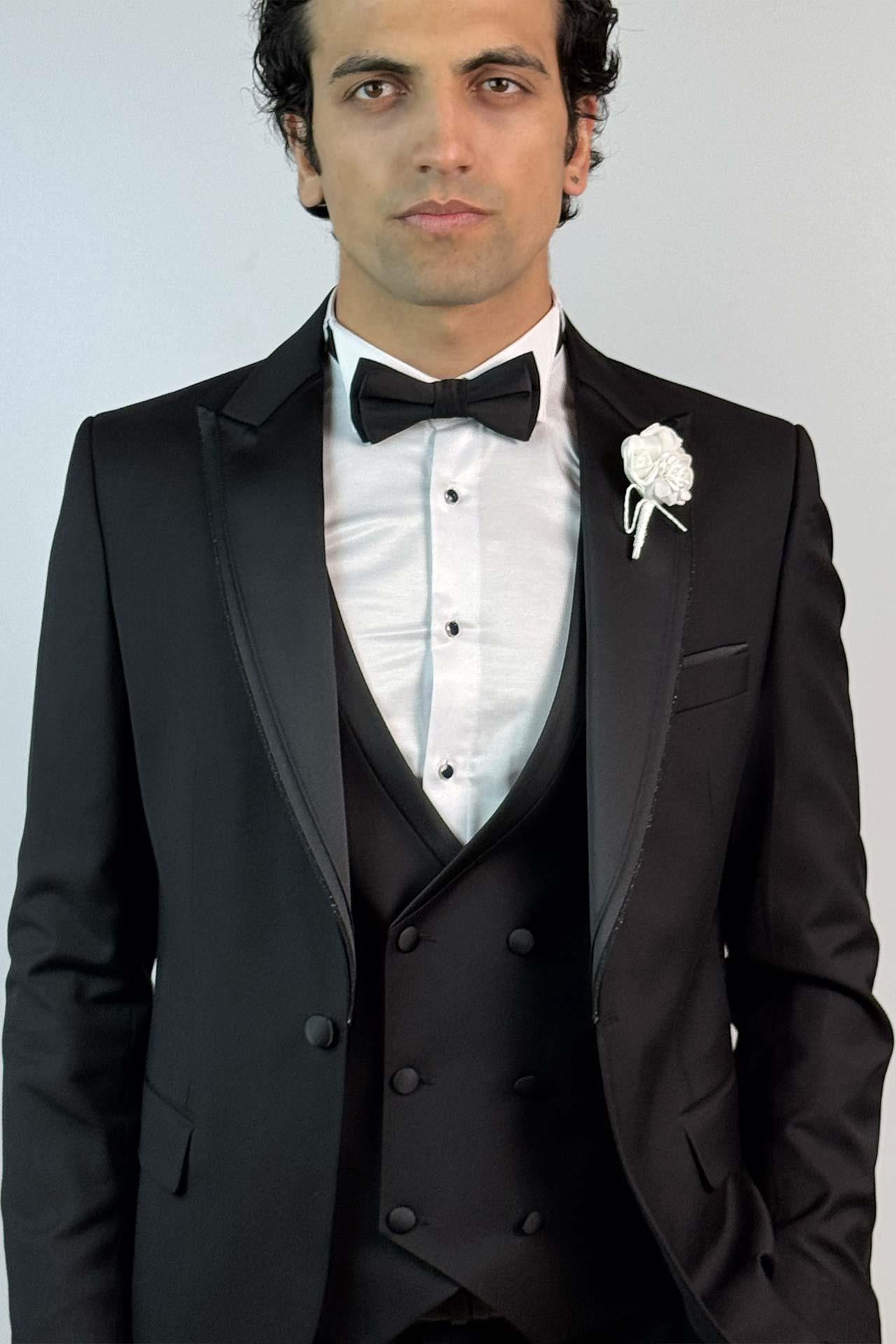 5025 Slim Fit Yelekli Damatlık Takım Elbise Siyah