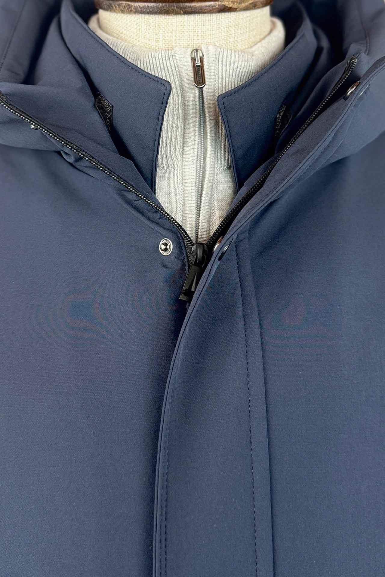 7048 Kapşonlu Şişme Uzun Mont Lacivert