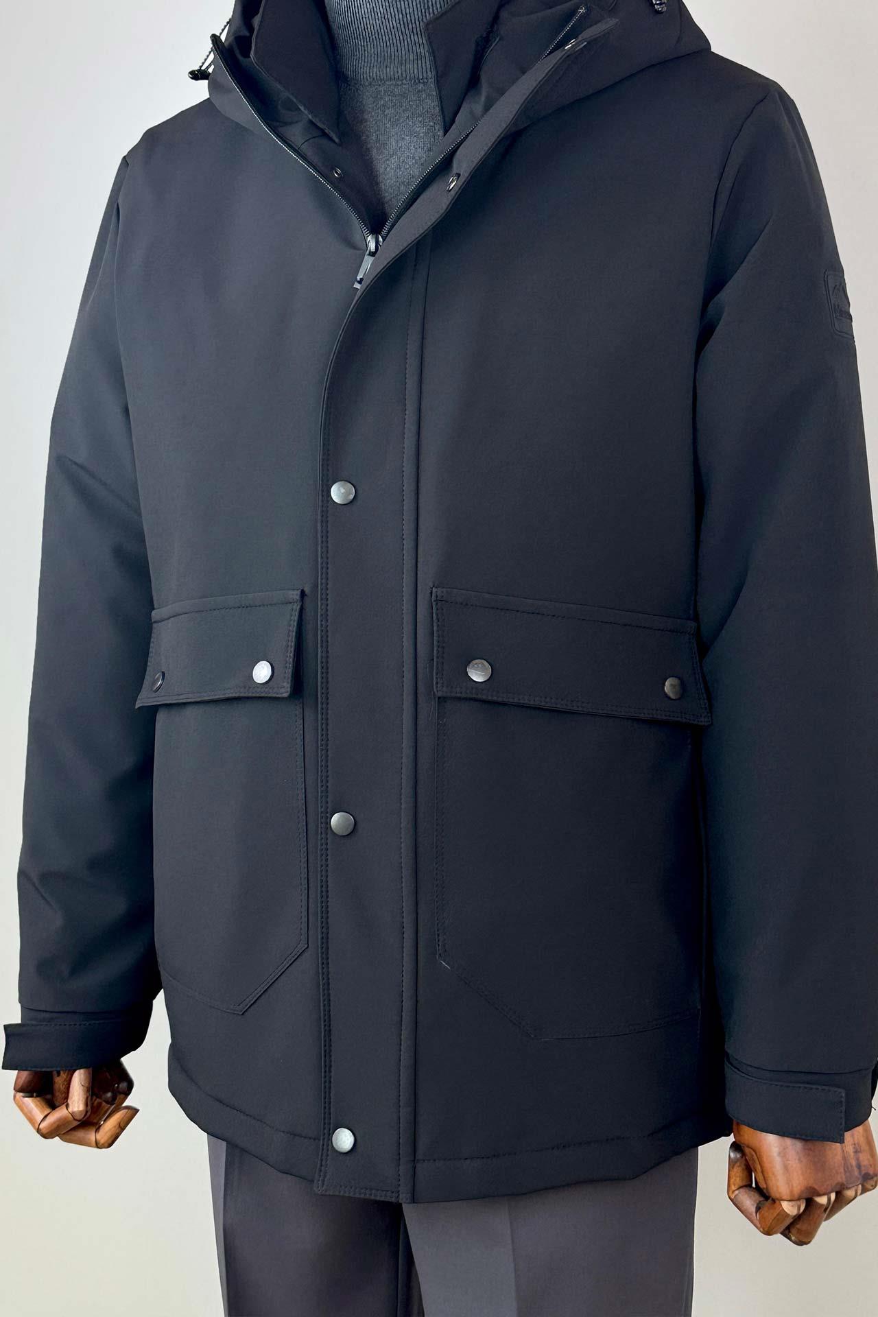 7048 Kapşonlu Şişme Uzun Mont Siyah