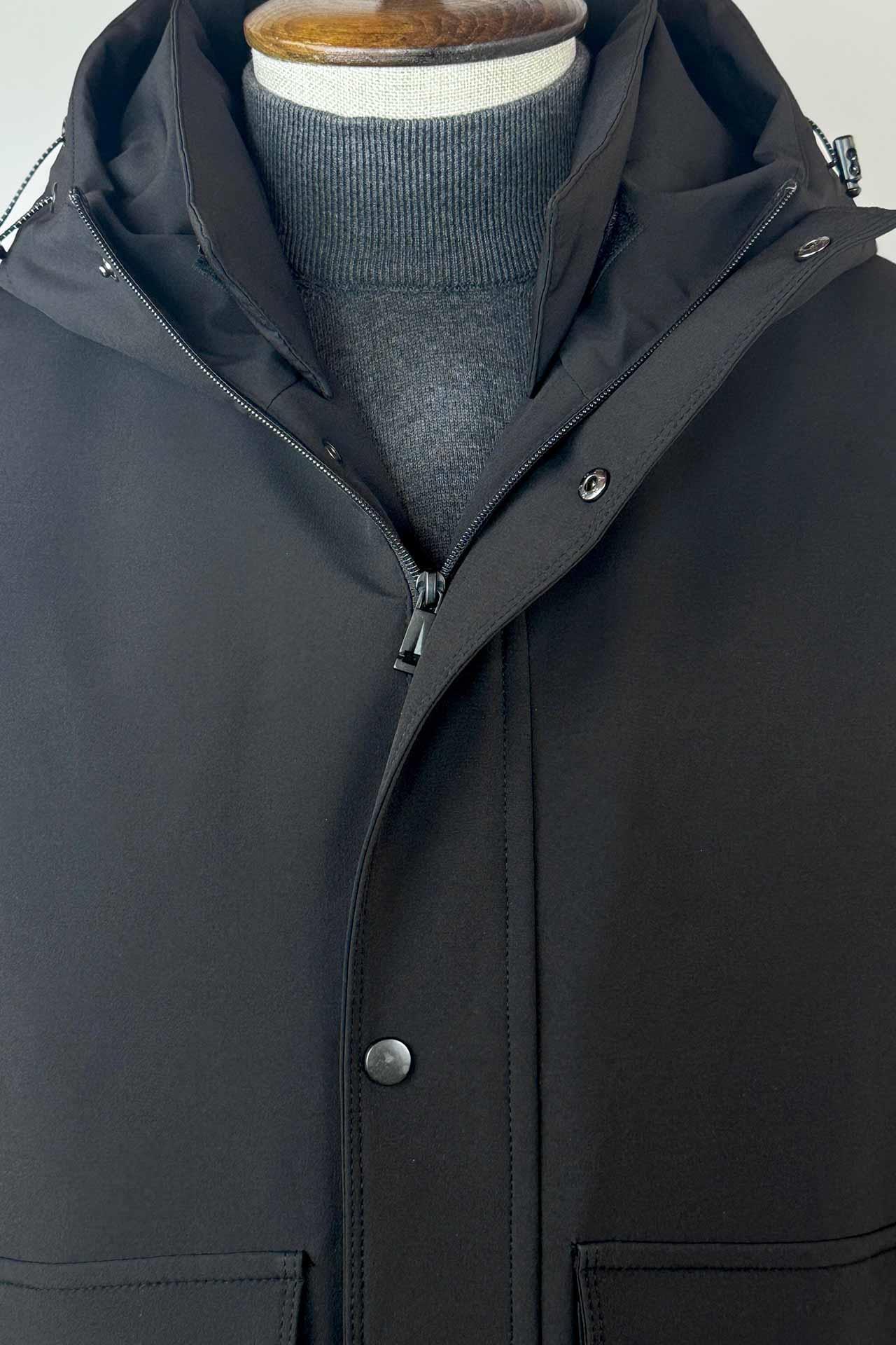 7048 Kapşonlu Şişme Uzun Mont Siyah